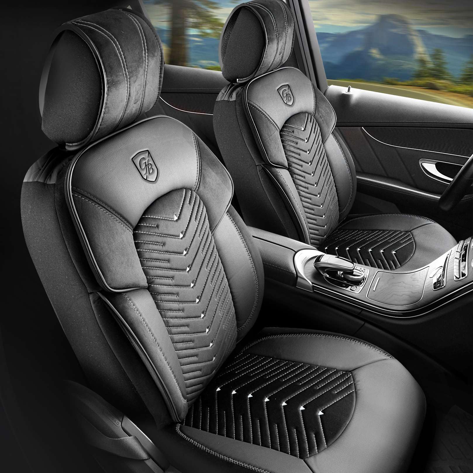 Coprisedili universali per auto e SUV – Coprisedili di alta qualità in velluto per sedili anteriori, colore nero, grigio, compatibili con airbag