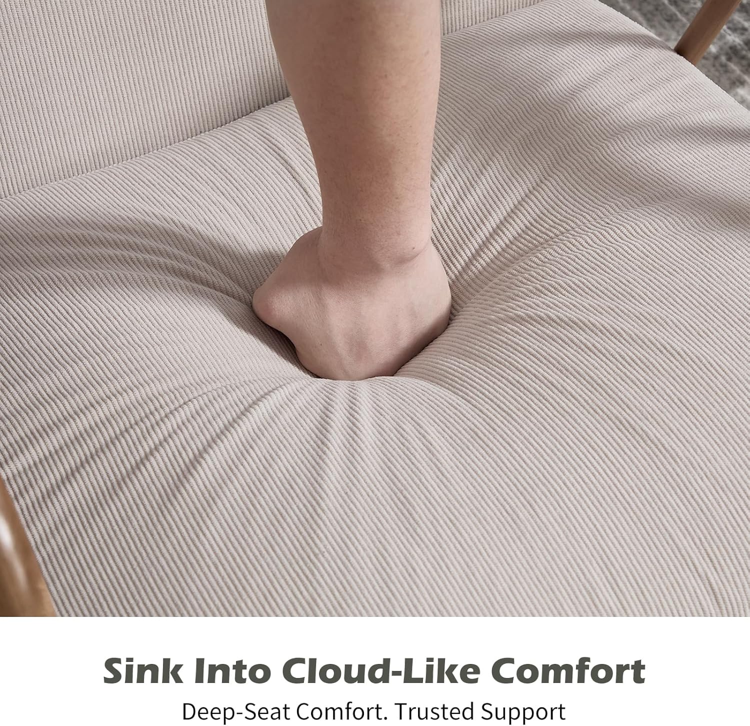 Mid Century Modern Accent Chair with Solid Wood Frame, Upholstered Living Room Chairs with Lumbar Cushion Padded Arms, Reading Armchair for Bedroom (1, Beige)