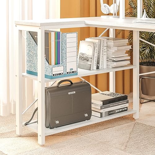 Miniatura 7 de IRONCK Escritorio en forma de L con estación de carga y estantes de almacenamiento escritorio de esquina de 47 pulgadas con soporte para monitor