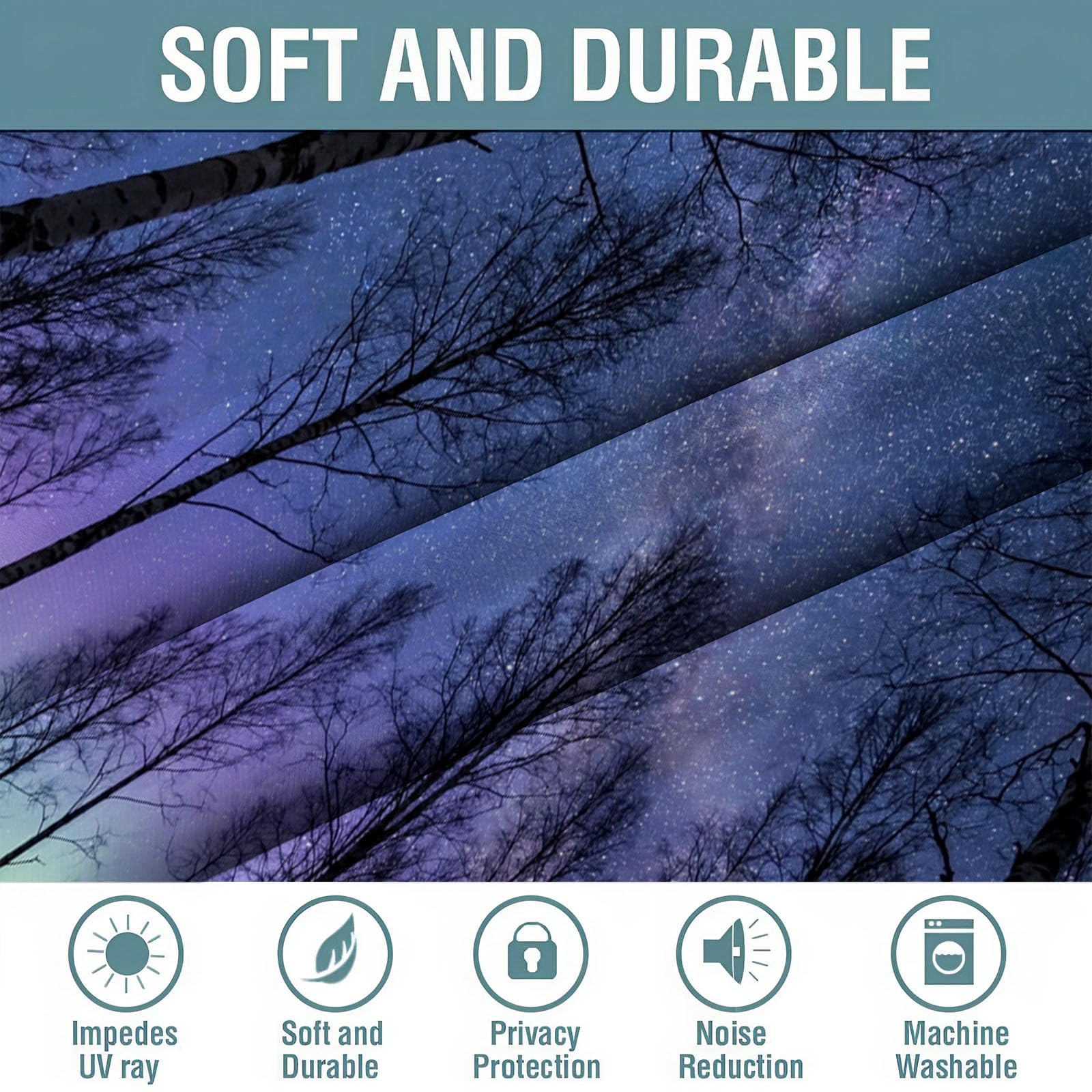Cortinas Opacas Salon La Naturaleza El Cielo Estrellado,Cortina Bosque Invernal para Dormitorio Decoracion Habitacion,Cortinas Termicas Blackout 140×245cm 2 Paneles,Azul