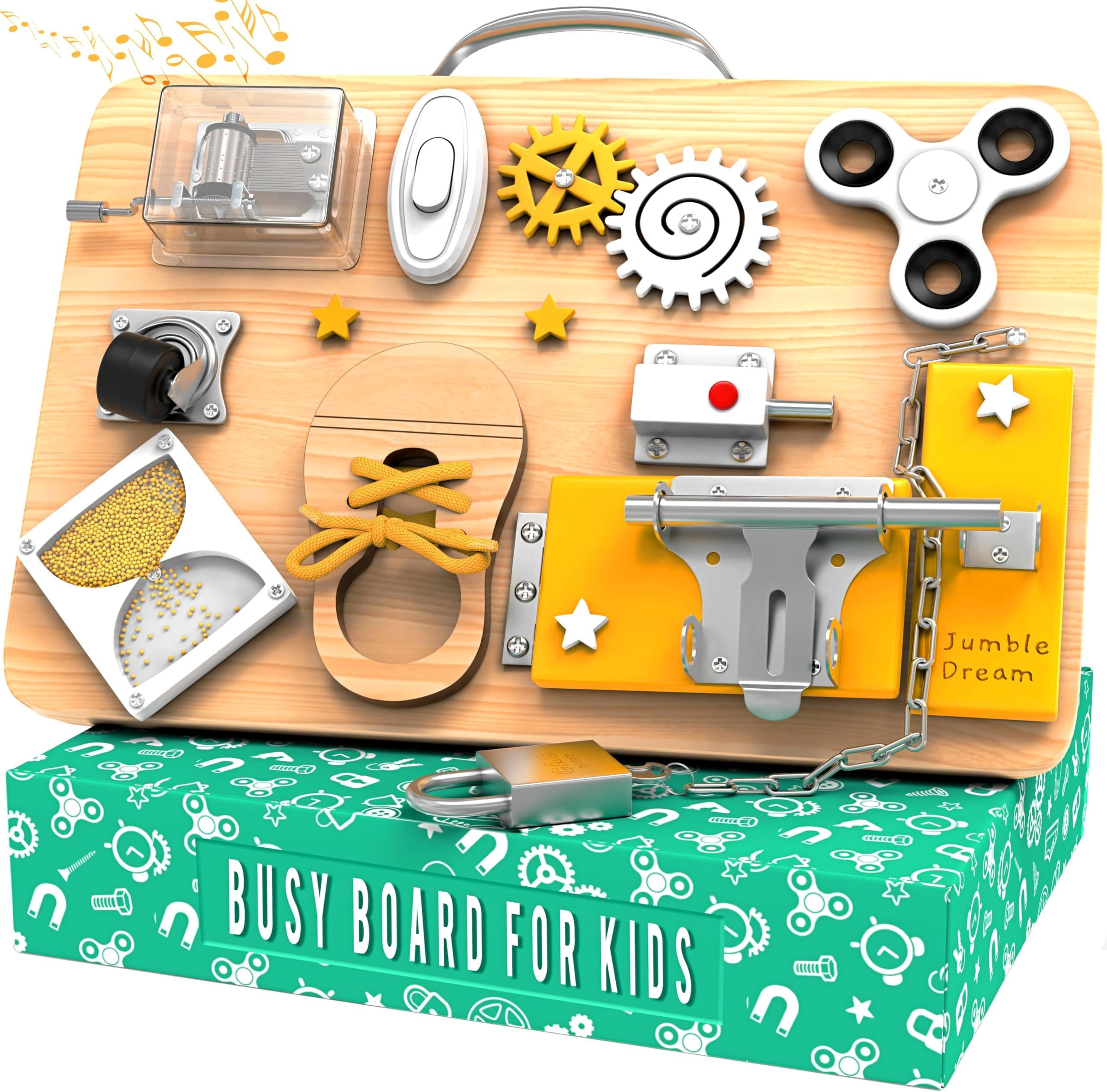 Montessori Busy Board for Toddlers - Wooden Sensory Activity Toy - Educational & Fidget Play with Locks, Spinners & More - Travel Toy for Autism & ADHD - Baby Busy Board for Ages 1-4