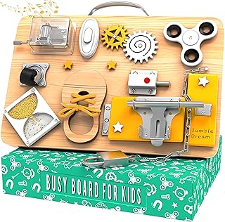 Sponsored Ad โ Jumble Dream Montessori Busy Board for Toddlers - Wooden Sensory Activity Toy - Educational & Fidget Play with Locks, Spinners & More - Travel Toy for Autism & ADHD - Baby Busy Board for Ages 1-4