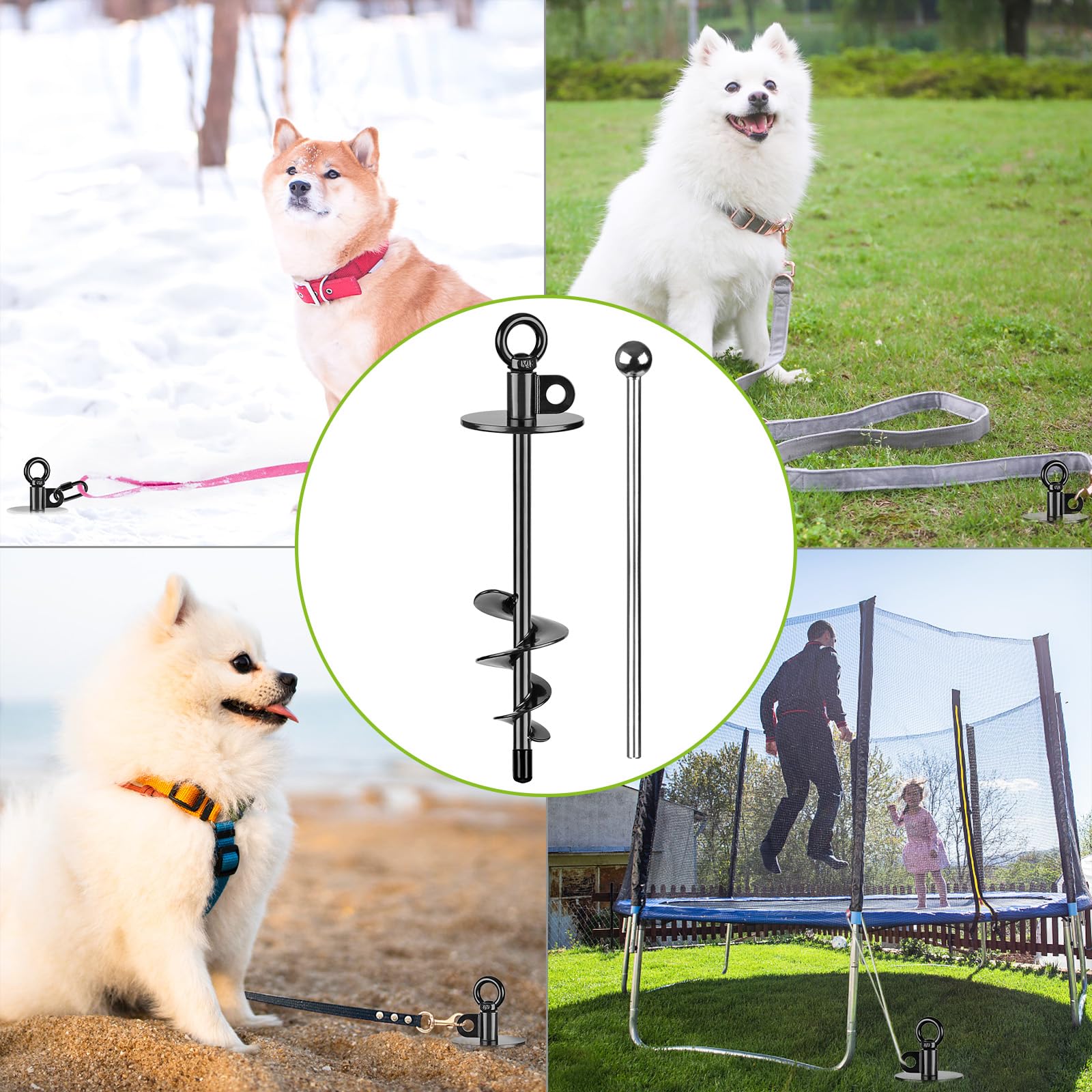 Lifeswel 39.5cm Hunde-Auslaufpfahl Bodenanker Hund, Robuster Hundeanker für Hunde bis zu 220lbs, kein Verheddern, Vollständig Geschweißt, Ideal für Hof, Camping und Strand, 1 Packung (schwarz)