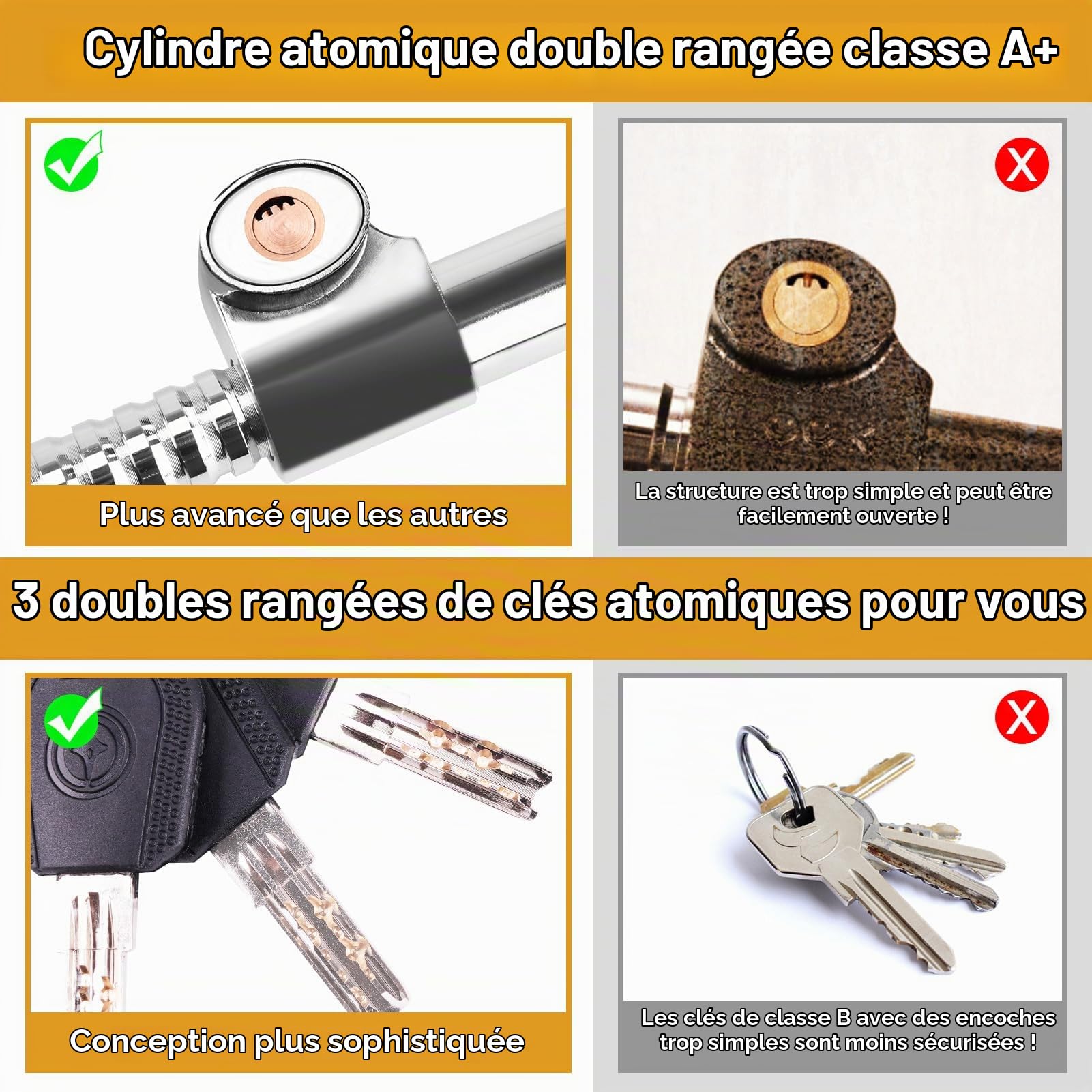 Turnart Antivol Volant, Canne Antivol Voiture, Bloque Volant Auto, FabriquÉ En Acier Inoxydable, Avec 3 Clés (Gris)