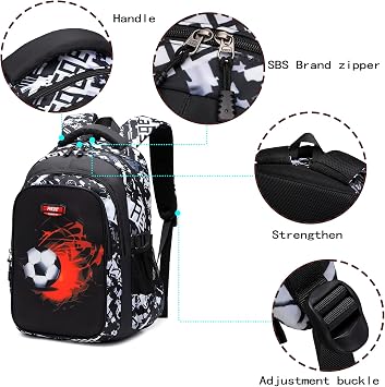 Asge Unisex Kinder Rucksack Schulrucksack Jungen Teenager Schultaschen Mädchen Ranzen Ergonomischem Fußball Druck mit Fußball Muster Rückenschonend Groß für Schule 8-15 JahreSchool Bags for Boys