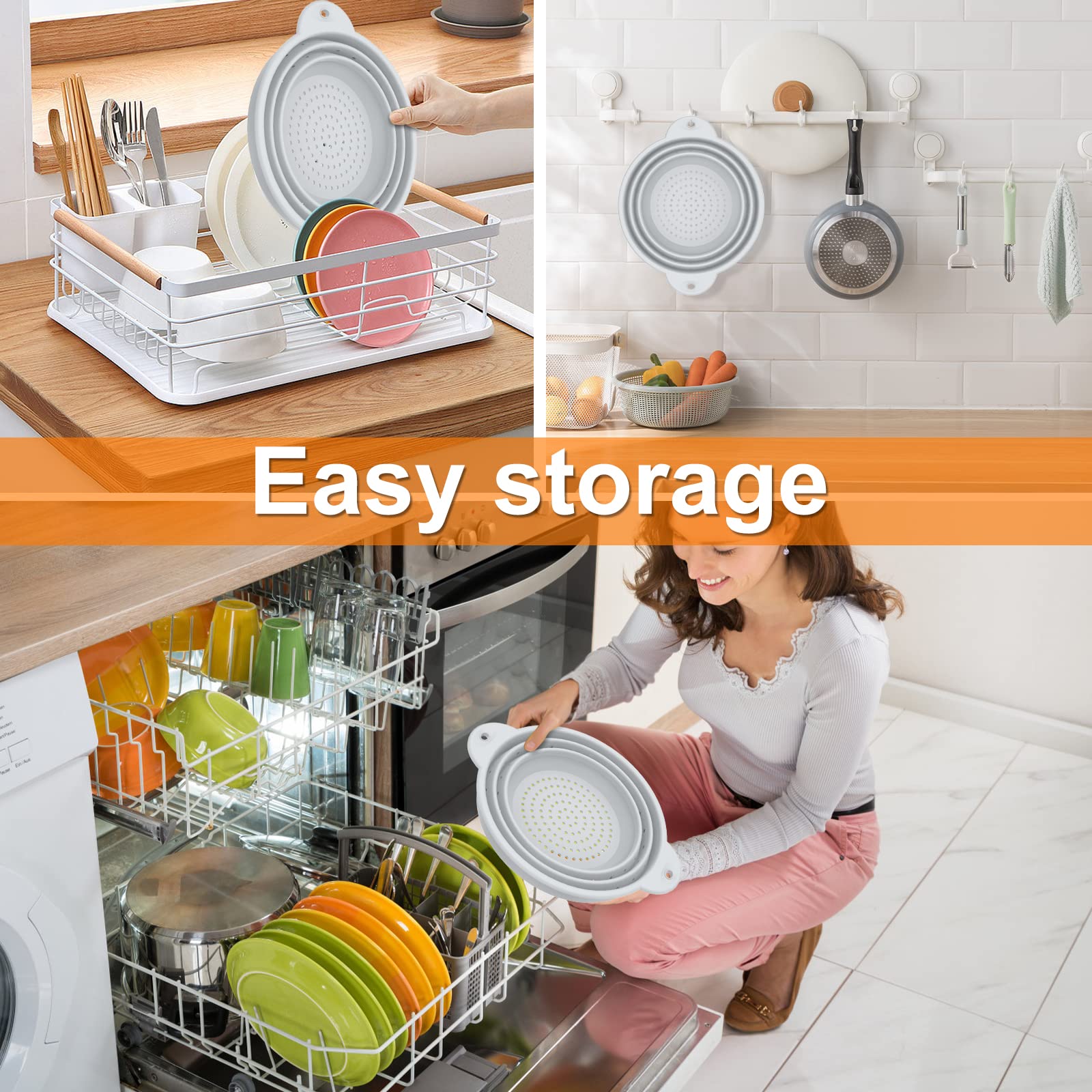 Set 2 Scolapasta Pieghevoli In Silicone - Verde, Con Ganci Adesivi, Lavabile In Lavastoviglie - Foto 2