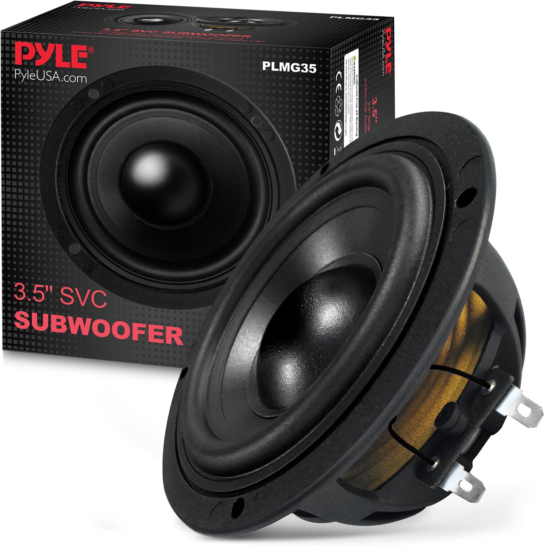Pyle 3.5 Inch Car Audio Speaker - Single Voice Coil Subwoofer with Rubber Edge - PLMG35