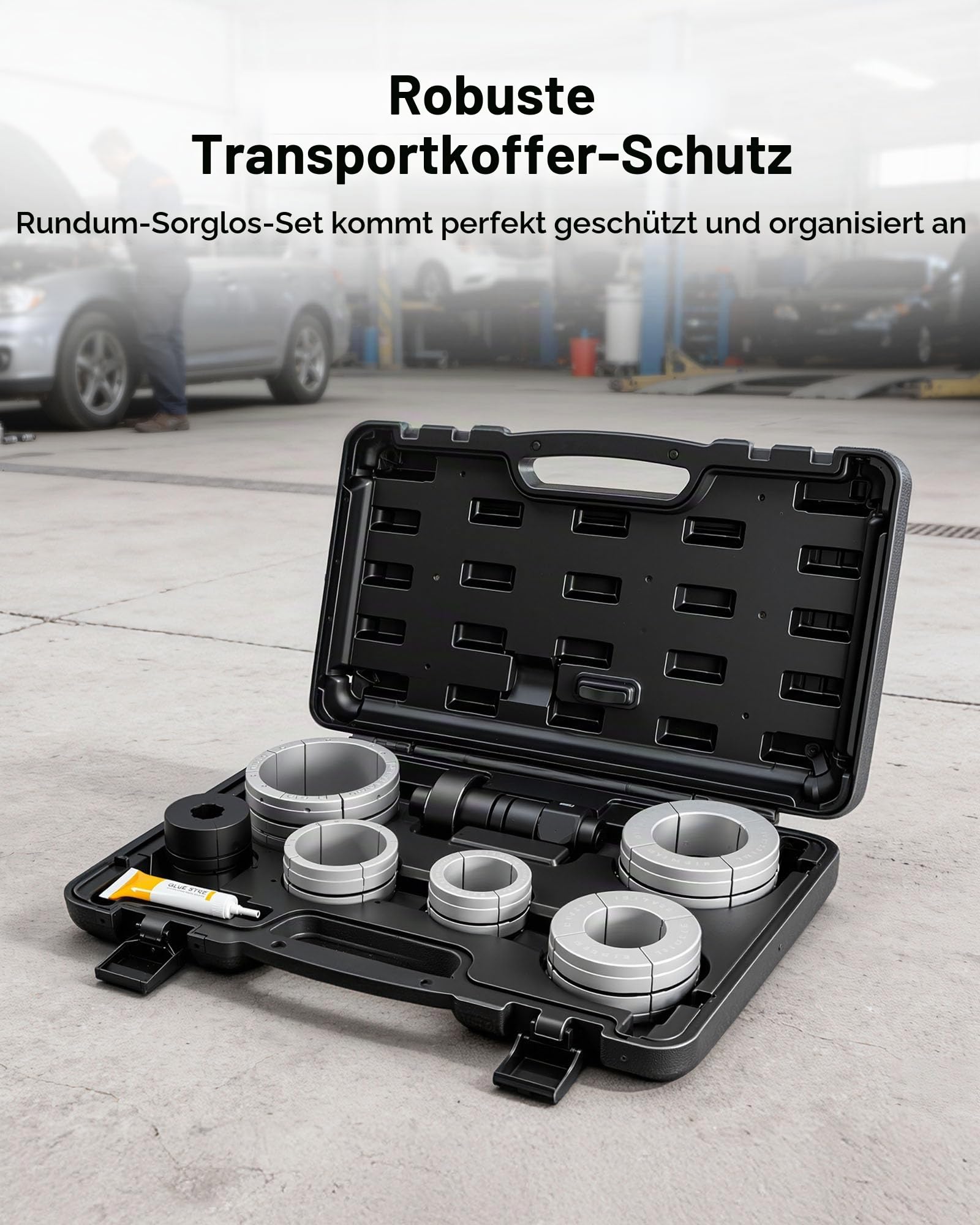 VEVOR 12 TLG. Auspuffrohr-Aufweitungs-Satz, Auspuffaufweiter mit 7 Präzisionshülsen aus Stahl & Aluminium für 41,27-107,95 mm Endrohre, Auspuffrohr-Expander mit Werkzeugkasten für Autos KFZ LKW PKW