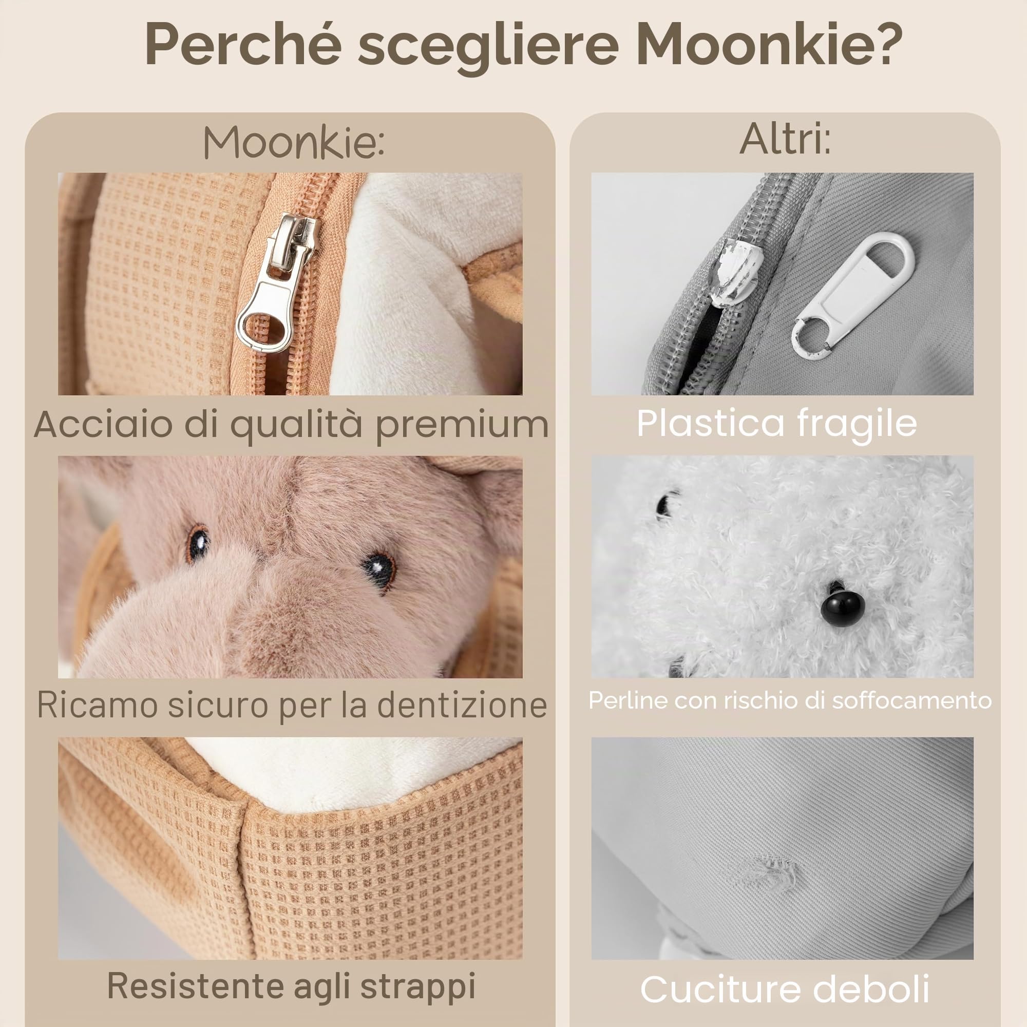 Moonkie Hug & Go Zainetto Bambina, Zaino Bambino Coniglio con Giochi Rimovibile, Zainetto Asilo Bambino 1 2 3 Anni, Zaini per Bambini in Peluche Morbide, per Asilo, Viaggio & Regali Bambini
