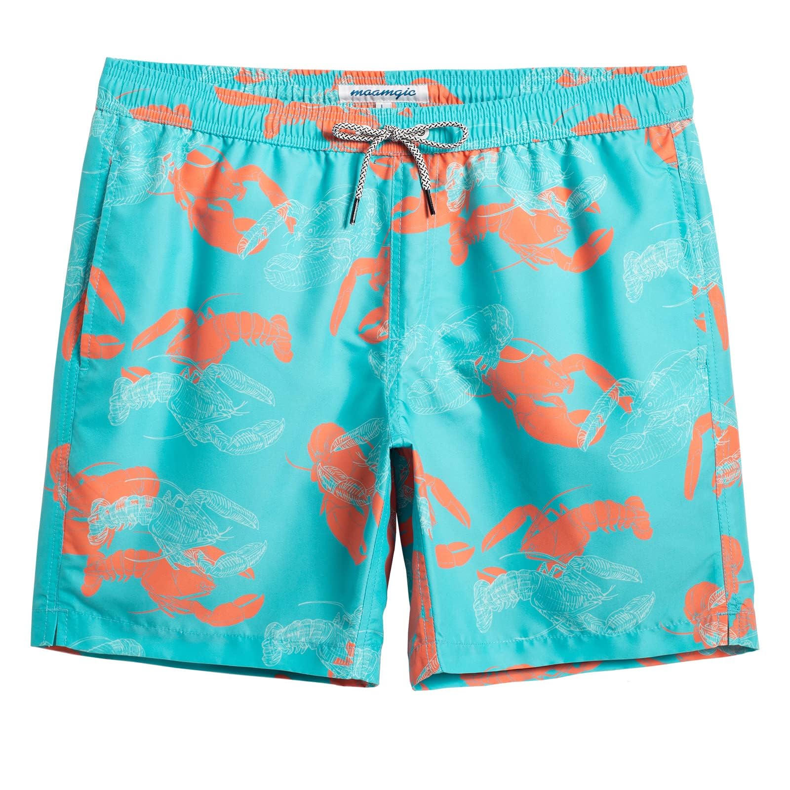 MaaMgic Men's Swim Shorts Beach Shorts Swim Suit Quick Dry for Holiday, Pink Blue Lobster, G
