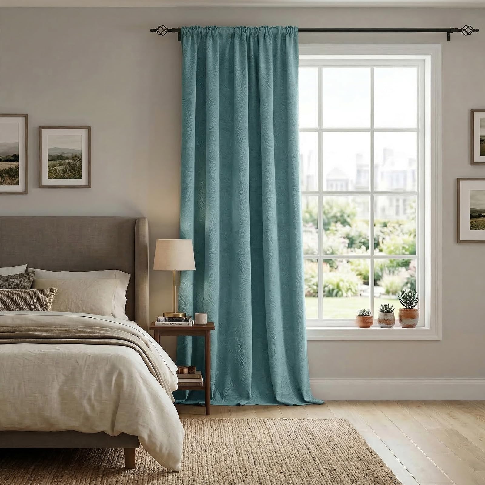 2er Pack Verdunklungsvorhänge Kräuselband für Wohnzimmer Schlafzimmer, Blau