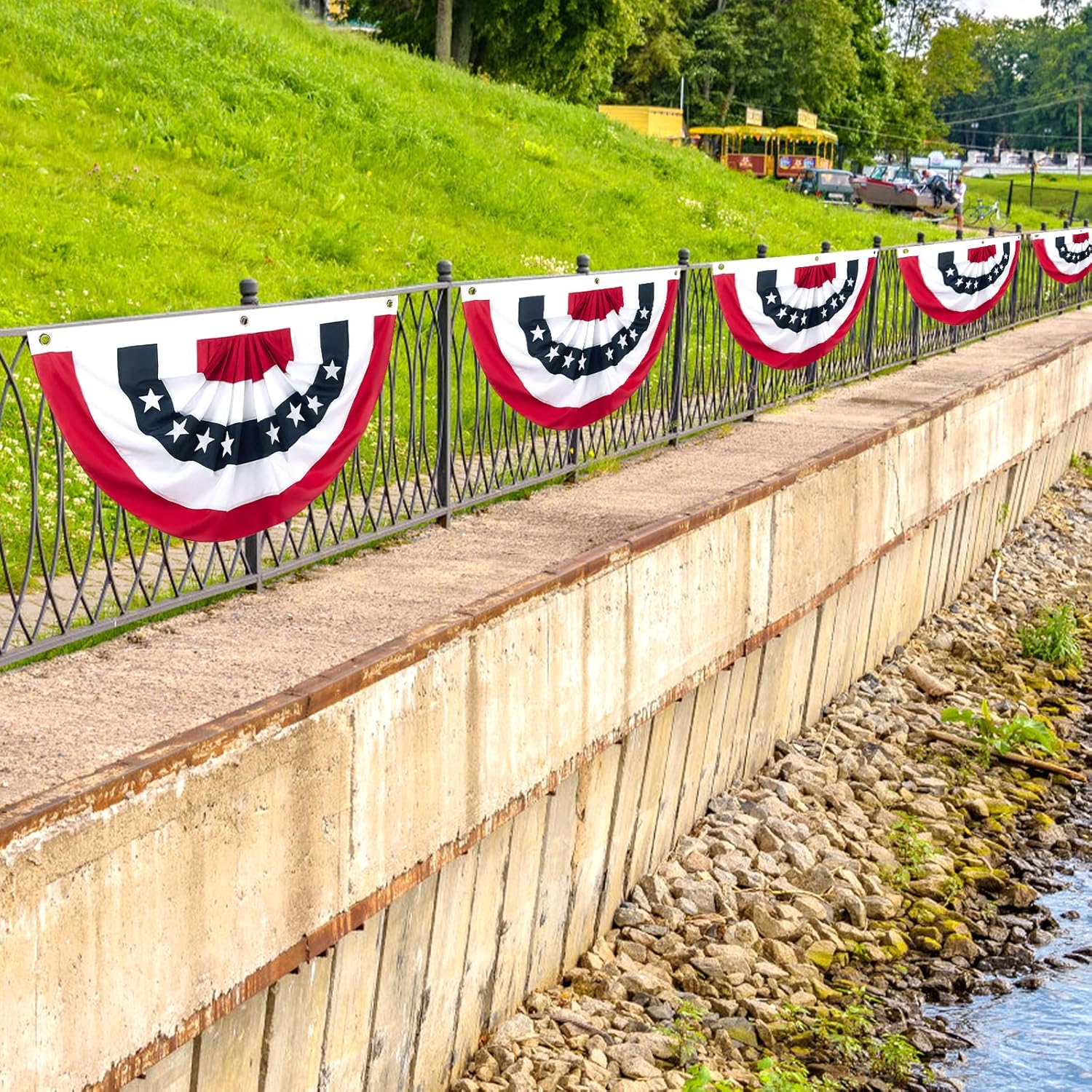 12 Pieces American Pleated Fan Flag, 3 X 1.5 Ft USA Patriotic Pleated Fan Flag 4th of July Half Fan Banner Decoration for Independence Day Porch Garden Outdoor Indoor Decorations - Image 5