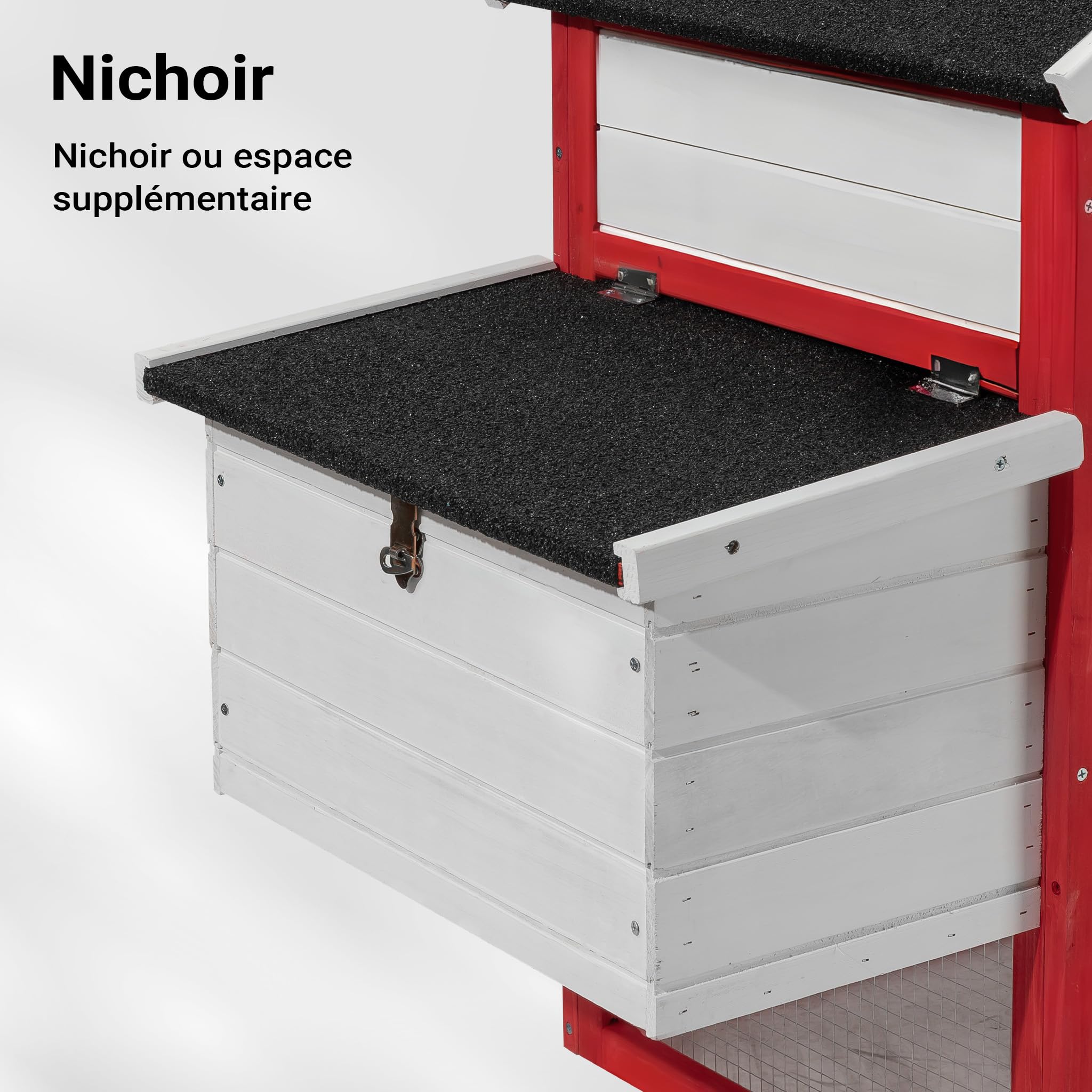 Wiltec Poulailler avec Nichoir, Enclos & Pondoir – 1155 x 520 mm – en Bois Sapin – Toit bitumé – avec Grillage et Bac à crottes – Maison pour Petits Animaux, Poules, volaille Clapier