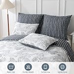 Conworld Cotton Duvet Cover Queen, 100% Cotton Duvet Cover Set for All Season, Inked Leaves Pattern Queen Duvet Cover, 3 Pieces Soft Breathable Bedding Sets with Zipper Closure Corner Ties