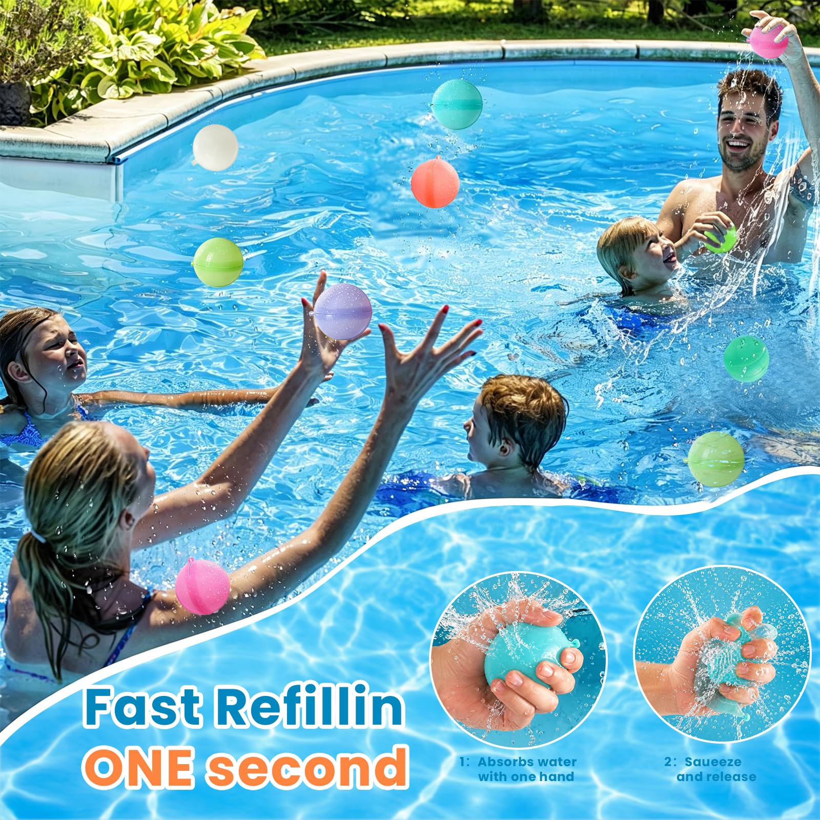 ZhouWei 24 Piezas Globos de Agua Reutilizables Globos de Agua Hinchables Rápidos Silicona Colores Reusable Water Balloons para Uso al Aire Libre Piscina Parque Acuático Fiesta Niños Adultos