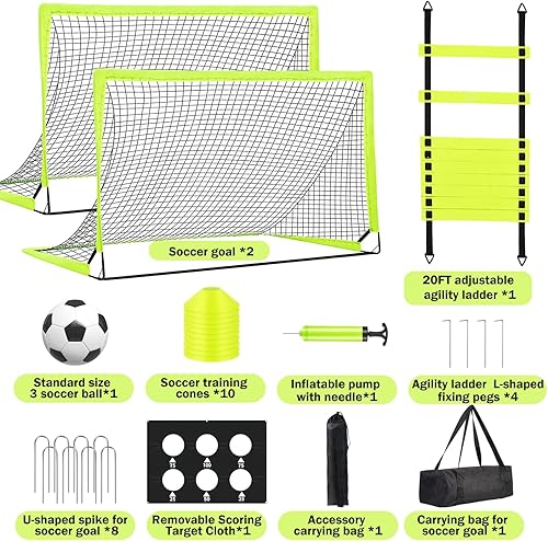 Miniatura 7 de Kids Soccer Goals for Backyard Set of 2-6x4 ft Portable Pop Up Soccer Nets Training Equipment with Soccer Ball, Ladder, Cones, Ideal Birthday for