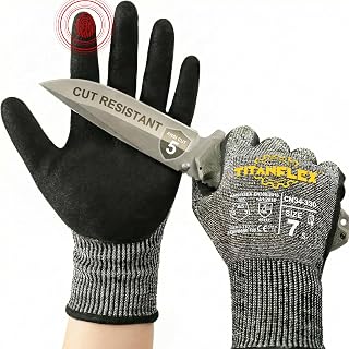 TitanFlex ANSI A5 Cut Resistant Work Gloves - Sandy Nitrile Anti-Slip Grip, Breathable 3D Fit, Touchscreen Compatible, Machine Washable - XL Black Pair