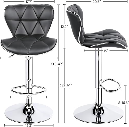 Miniatura 3 de Yaheetech Juego de 4 taburetes de bar, sillas de isla con respaldo de concha, sillas de bar de piel sintética ajustables, taburetes giratorios con