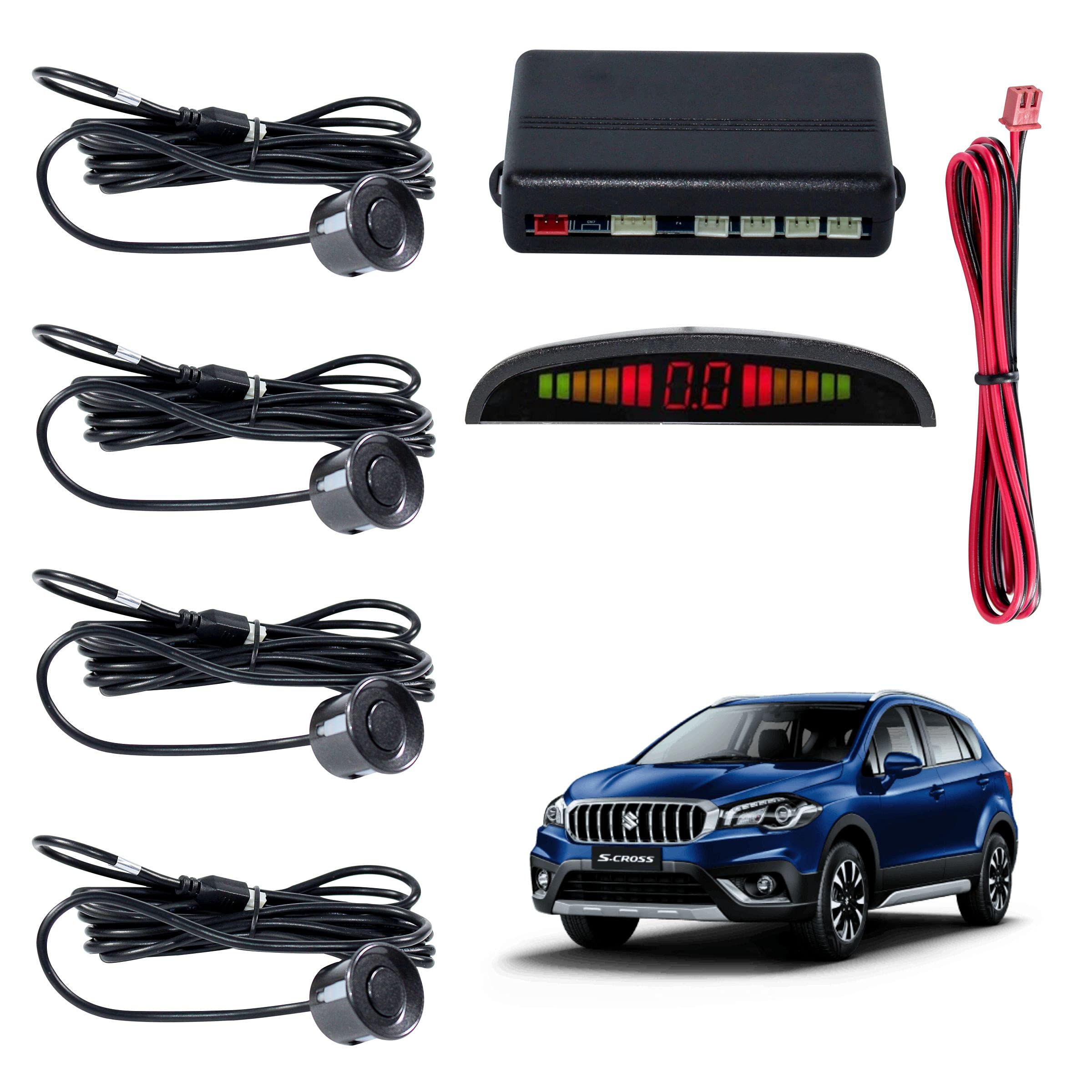 Car Reverse Parking Sensor with LED Display 4 Sensor Reverse Parking Auto Radar Detectors For Maruti Suzuki S-Cross (Black)-picture-14