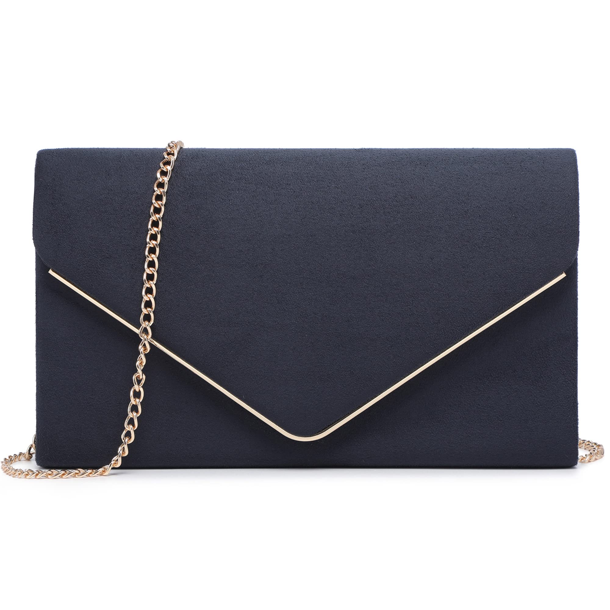 Dasein Women Faux Suede Evening Clutch Bags Formal Party Clutches Wedding Purses Cocktail Prom Clutches: 1-(gold Hardware) Navy