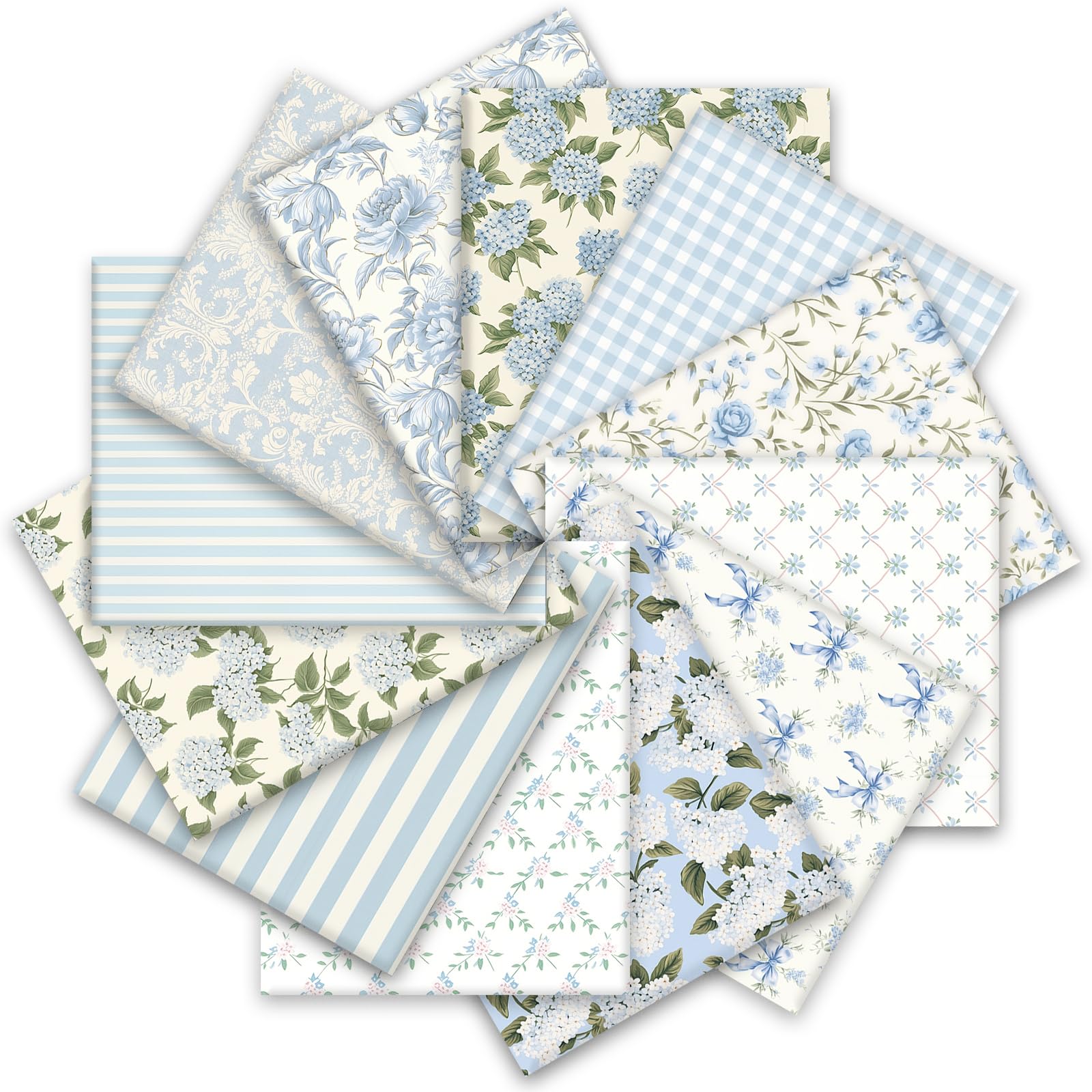 JarThenaAMCS - 12 paquetes de tela de algodón con diseño de hortensias, 45 x 55 cm, con diseño floral azul polvoriento de acuarela, para costura a cuadros, manualidades, decoración de fiestas