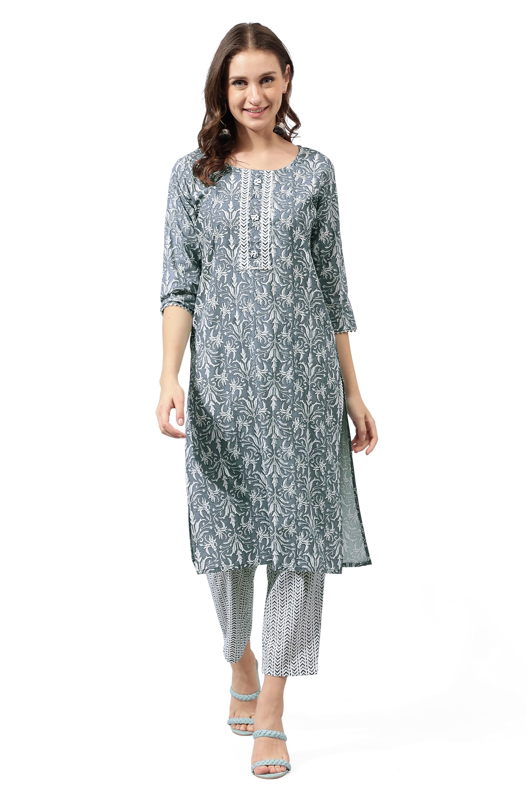 mirchi fashion Women's Cotton Straight Fit Printed Kurta Set with Trouser-picture-27