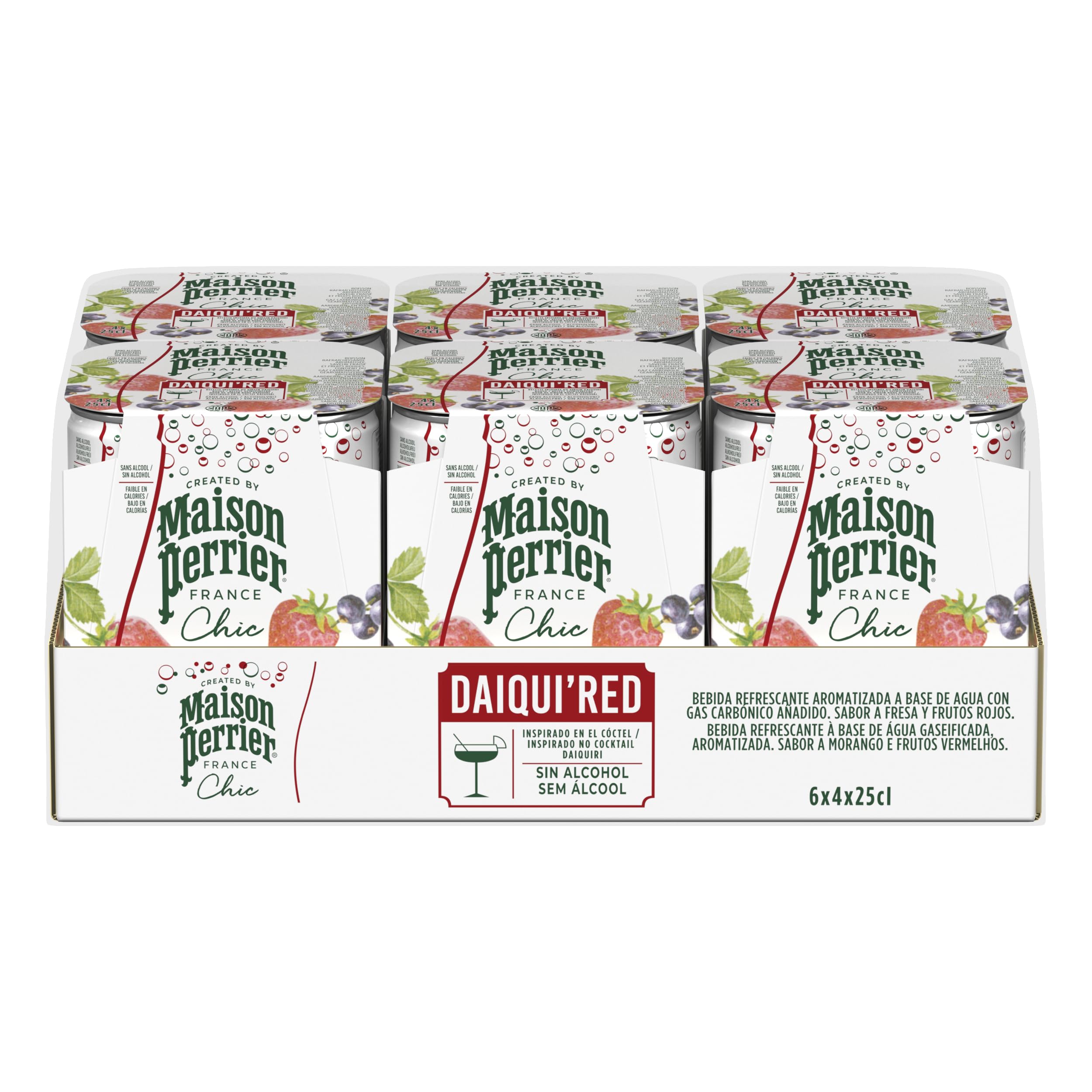 MAISON PERRIER CHIC Daiqui'red, cóctel sin alcohol, 6 packs de 4 x 25cl, 24 Latas