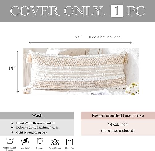 Miniatura 9 de BlissBlush Funda de almohada decorativa bohemia color blanco crema de 20 x 20 pulgadas, funda de almohada tejida bohemia, funda de almohada