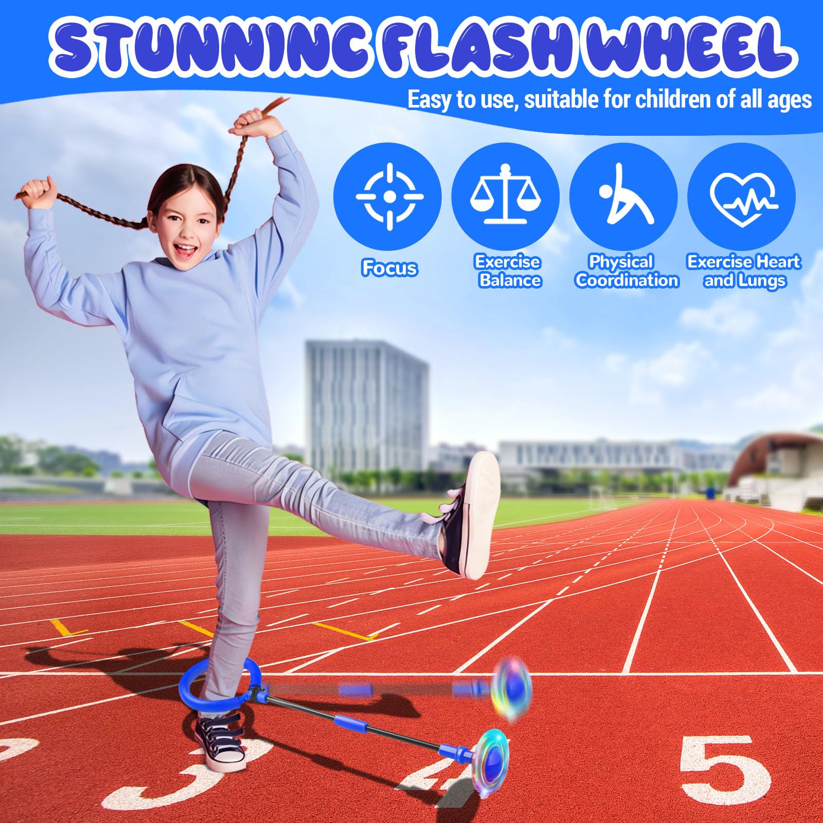 Cheville Skip Ball Pliable Et Lumineux - Jouet D'anneau De Saut Pour Enfants 3-12 Ans (bleu, Longueur 63cm)