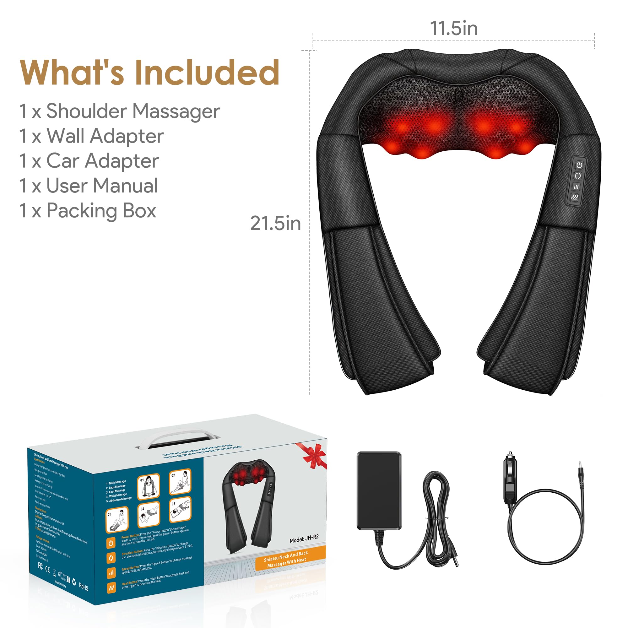Massagegerät Nackenmassagegerät mit Wärme 3D-Massage, Massagegerät Nacken um Muskelschmerzen zu Lindern, Geschenke für Frauen und Männer