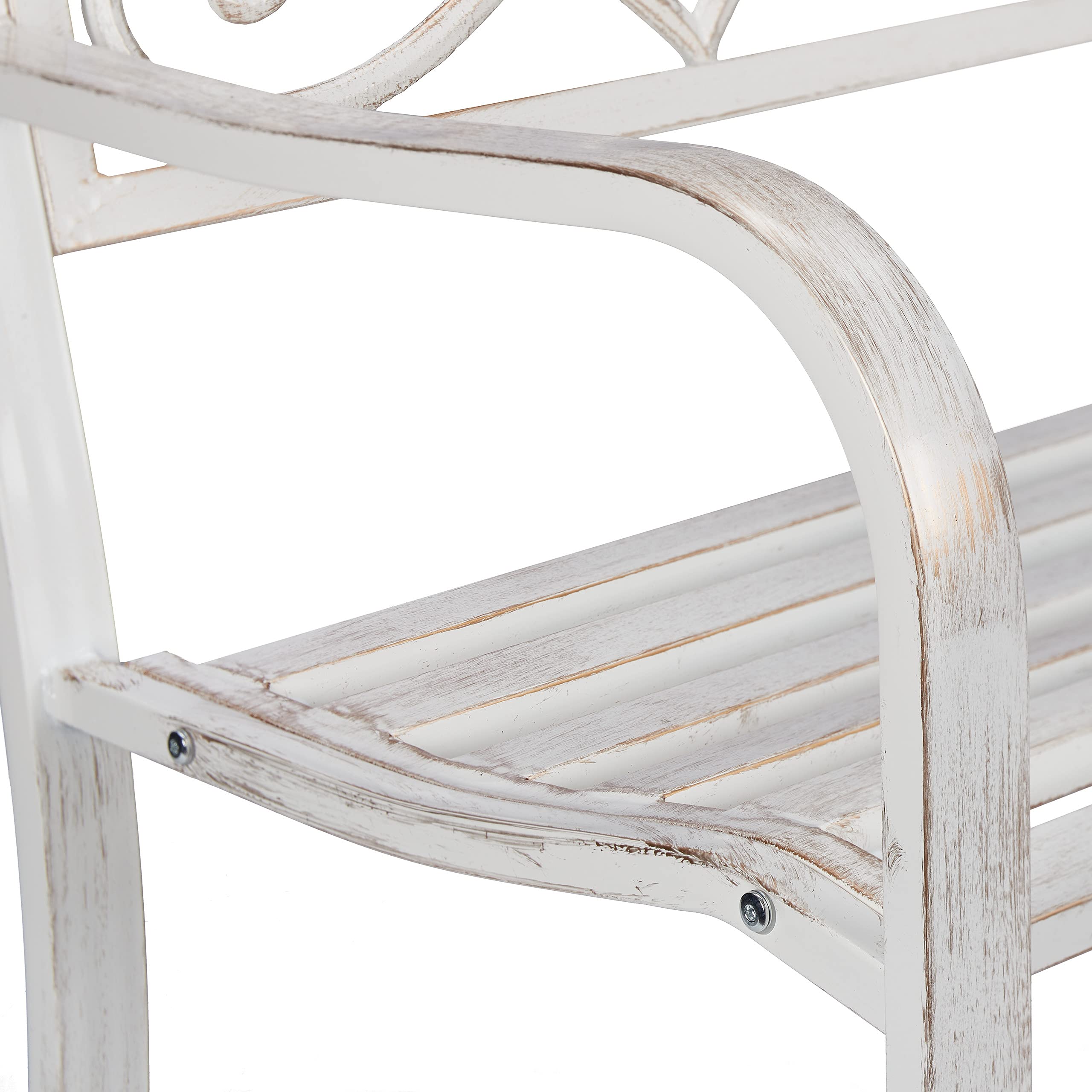 Relaxdays Banco Jardín, Banco Parque Metal, Asiento Respaldo de Hierro Fundido, Exterior, 86x127x57 cm, Blanco y Bronce