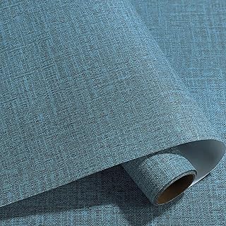 Yancorp 32.8ft Textured Fabric Teal Wallpaper Faux Grasscloth Blue Peel ...