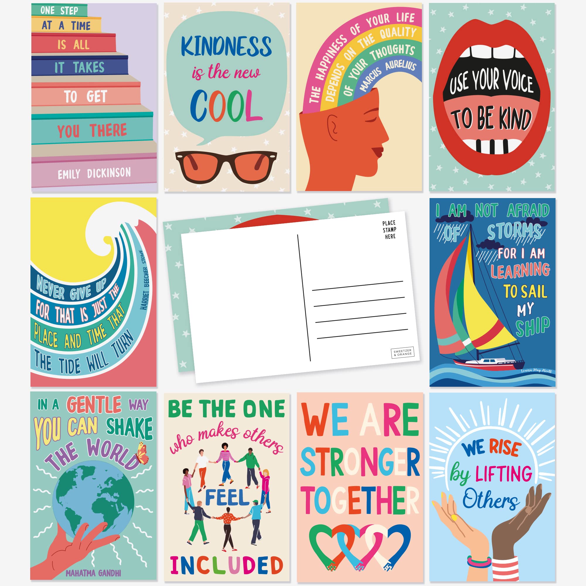 Sweetzer & Orange Motivational Postcards Pack (60 Cards) 4x6 Postcards for Kids and Adults. Growth Mindset Affirmation decor pages, Mindfulness pages,