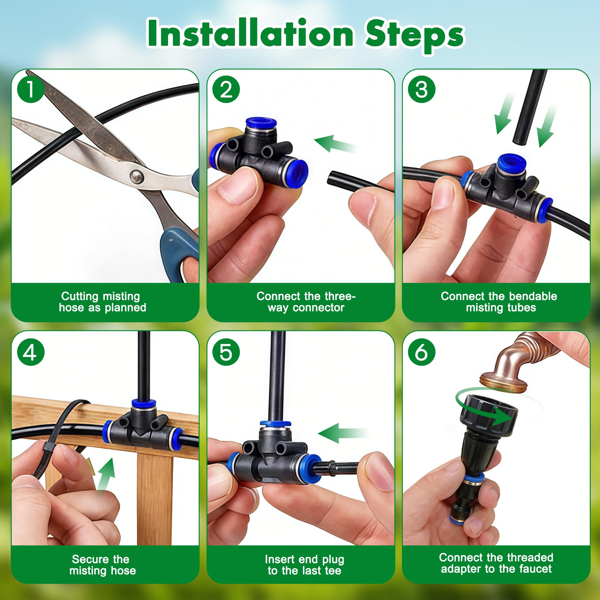 Sistema di irrigazione a goccia regolabile a 360°, sistema di irrigazione da giardino con 15 ugelli, irrigatore d'acqua per giardino, cortile, prato, serra, piante, sistema di nebulizzazione