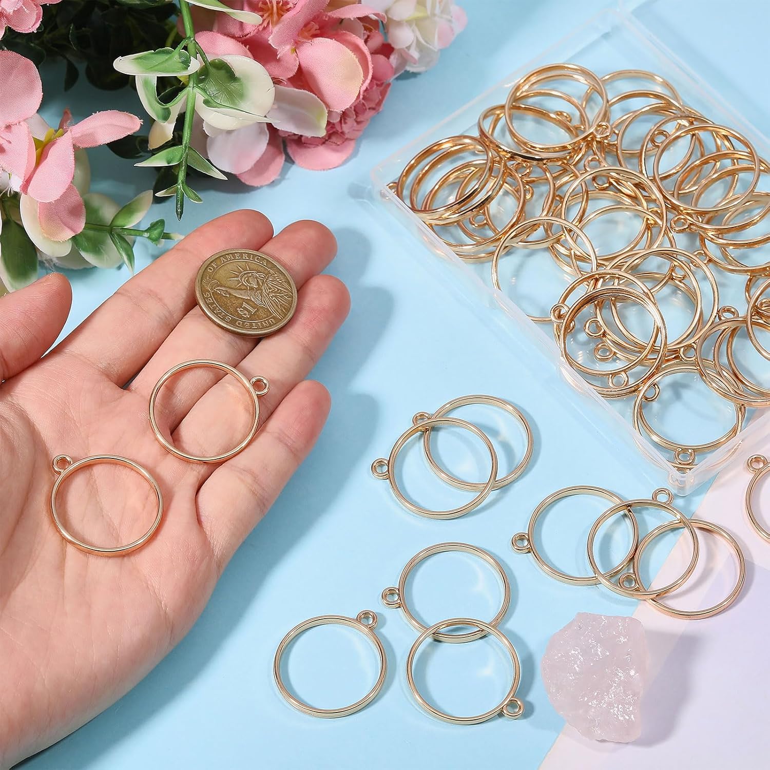 Round Open Back Bezel Pendants Hollow Pendant for Resin Blank Hollow Pendant Alloy Round Shape Frame Charms for Earrings Bracelets Necklaces Jewelry Making - Image 3