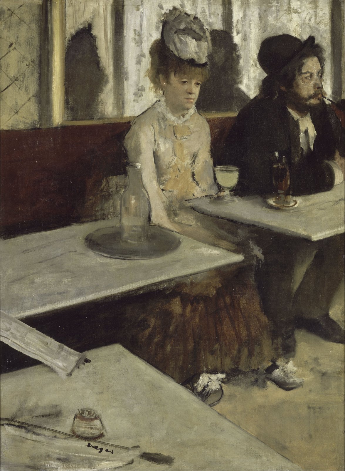 Tableau Edgar Degas In a Café grand format avec cadre noir satiné