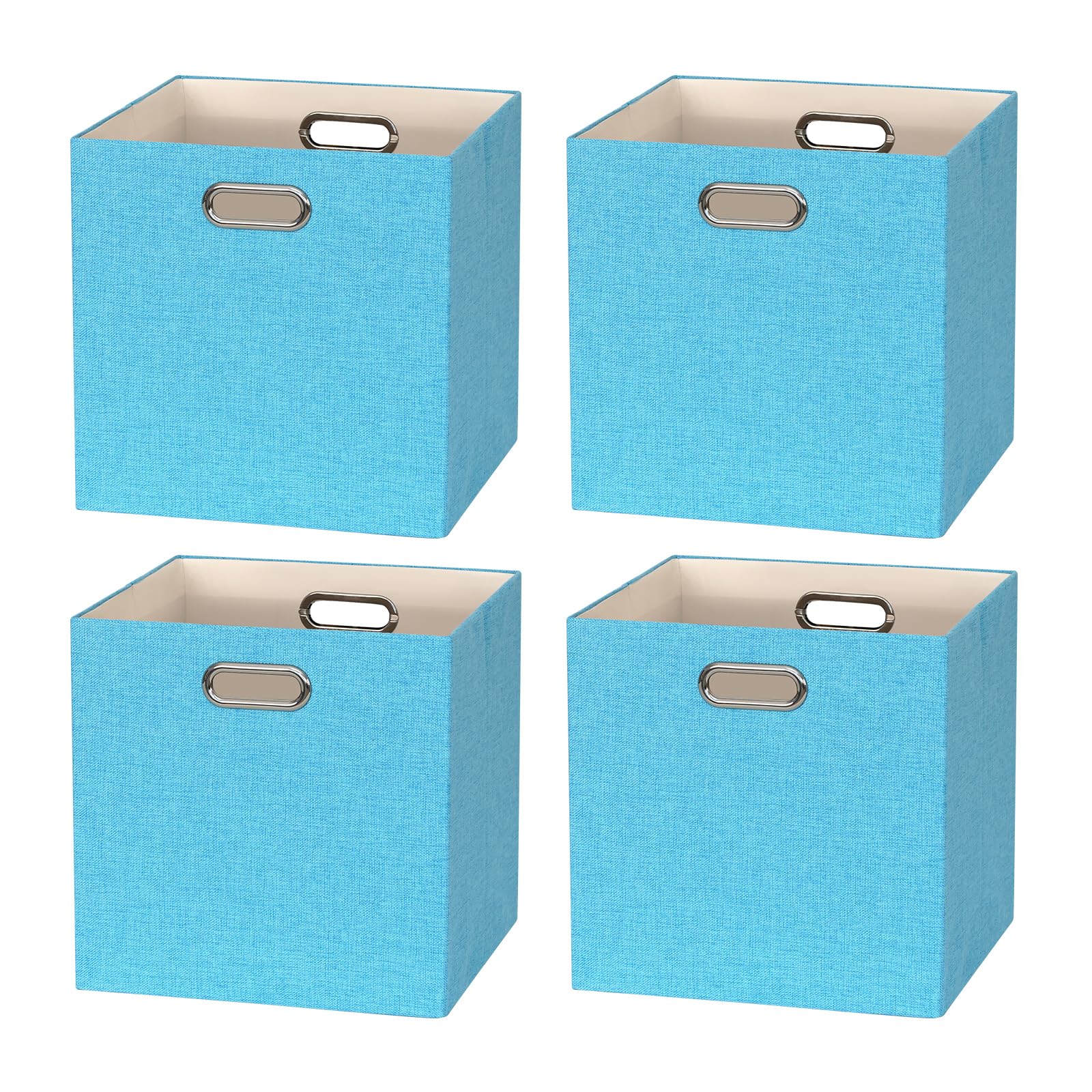 BinWhiz 4 Pack Collapsible Linen Storage Cubes - 33x33x33 cm Fabric Bins for Kallax Shelves, Cabinet, Bookcase, Closet - Versatile Home Organizer Boxes for Decor and Laundry (Blue)