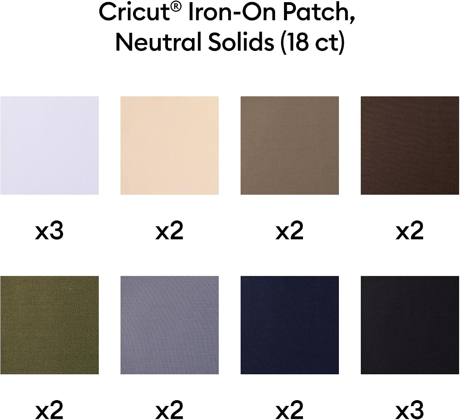 Cricut Iron-On Patch, Neutral Solids - 3 in x 4.25 in (18 ct) - Repair or Customize Clothing - Machine Washable - No Sewing Needed