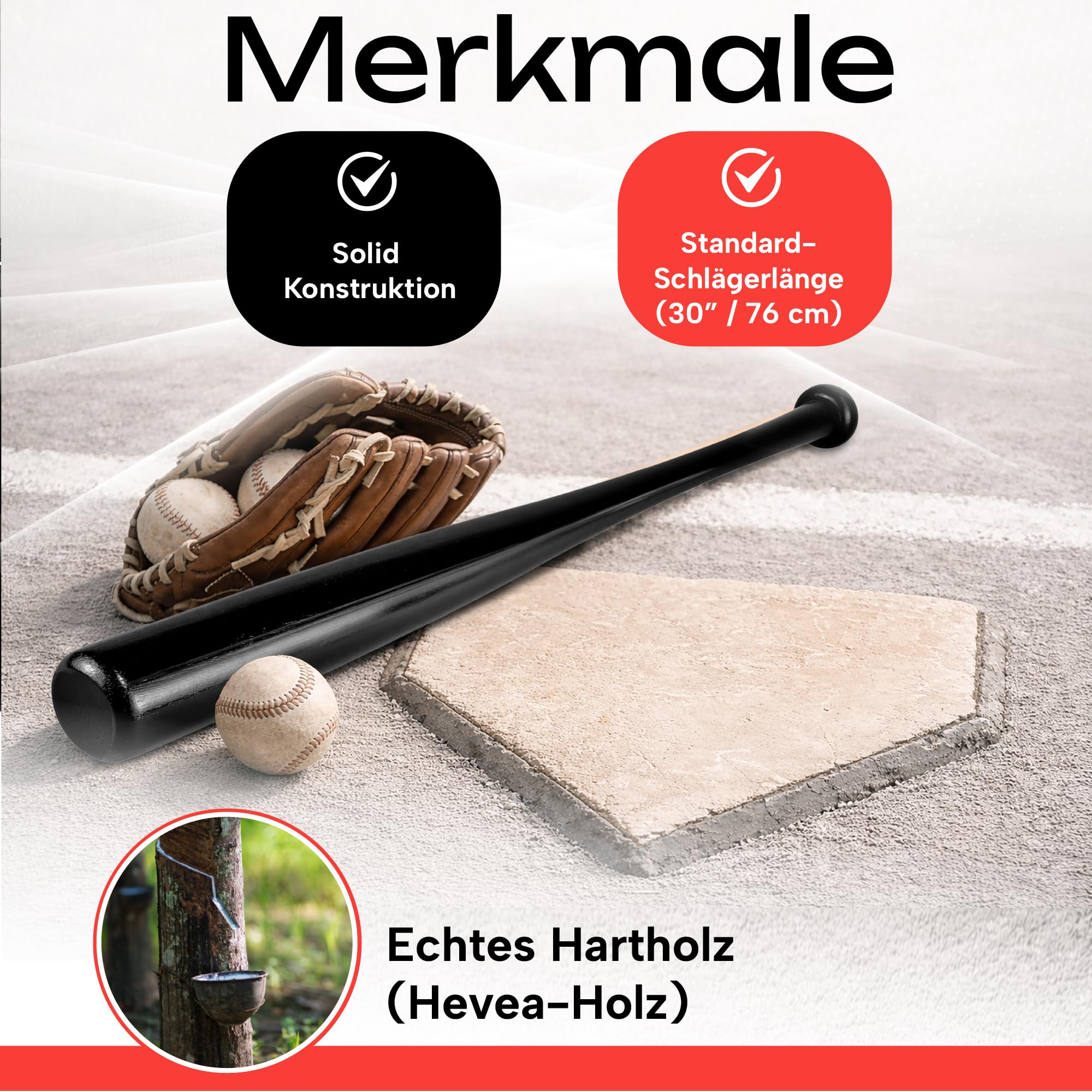 Redfield Baseballschläger – umweltfreundliches Massivholz – 76 cm (76 cm) – 2 Farben zur Auswahl – Schwarz oder Naturholz