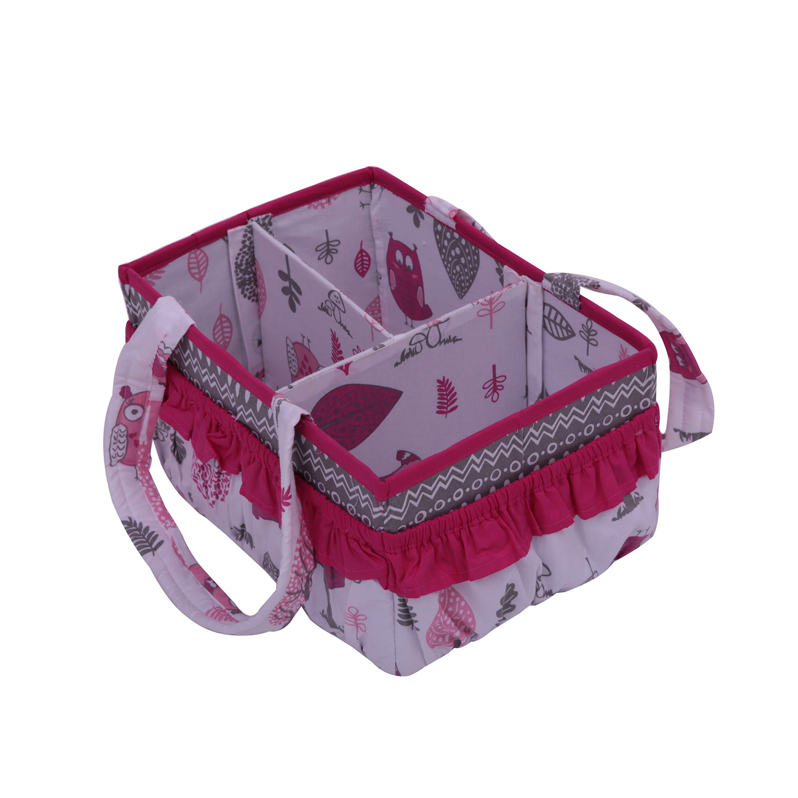 Bacati Owls Girls Cotton Nursery Storage Caddy, Pink/Grey-image-37
