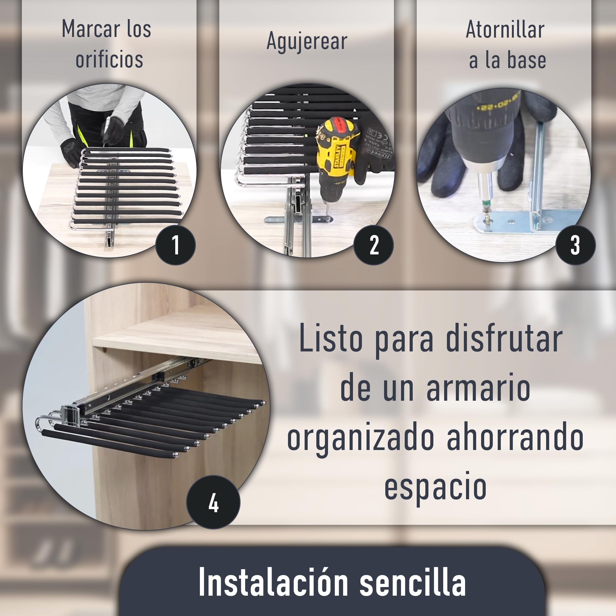 AZERODESIGN- Pantalonero Extraible para Armario - Organizador Pantalones- Pantalonero Doble Antideslizante- 11 Perchas Pantalones- Profundidad 47 cm, Ancho 35 cm, Altura 10 cm