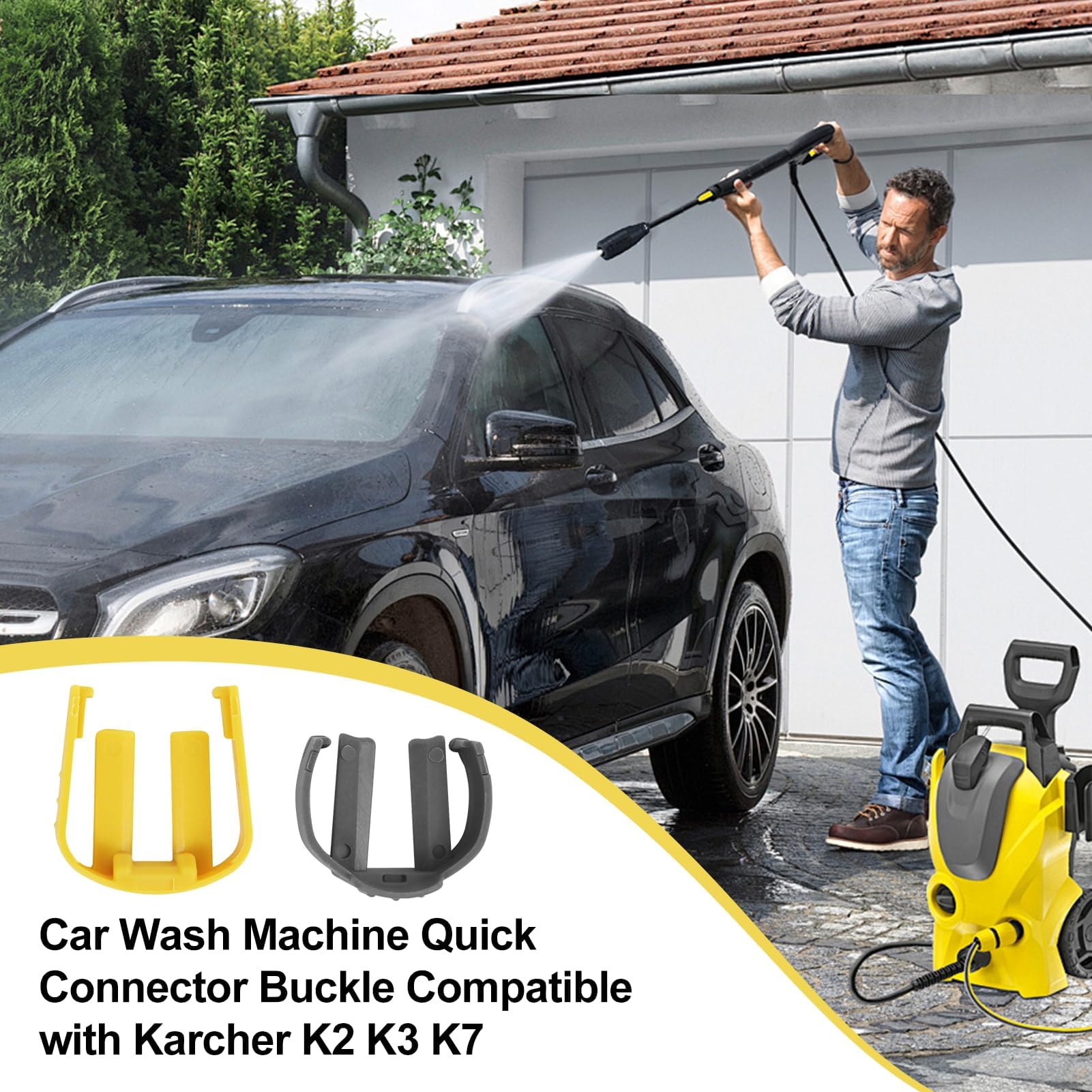 4-Pack Pressure Washer C-Clips for Karcher K2 K3 K4 K5 K6 K7, Replacement Hose Trigger Clamps Quick Connector Locks Buckles 2 Yellow and 2 Grey Part No. 5.037-333.0 — view 3