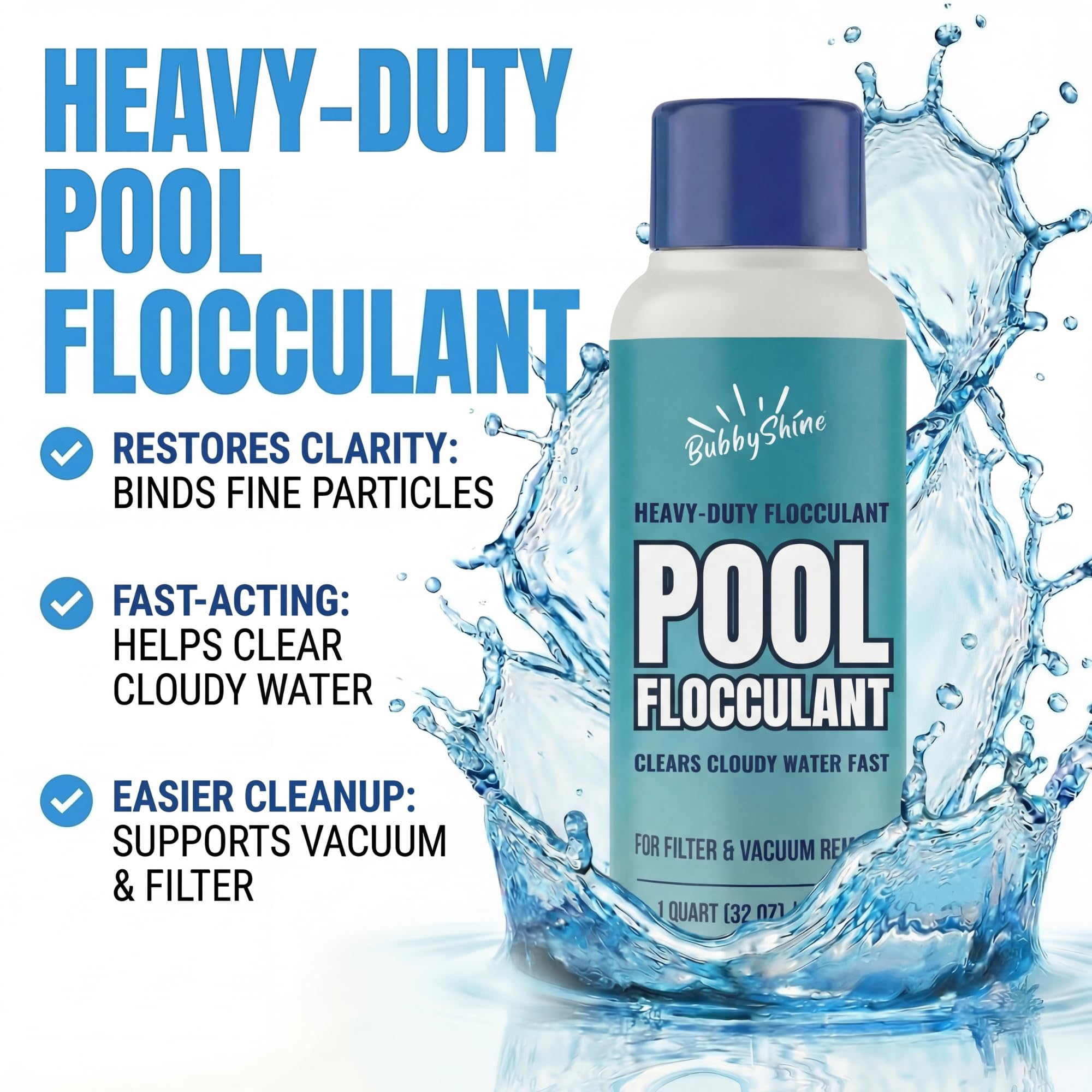 Clarificateur floculant de piscine – 946,4 ml – Clarificateur de piscine robuste, traitement de l'eau nuageuse goutte et vide, soutien de décantation des particules, compatible avec les sols enterrés