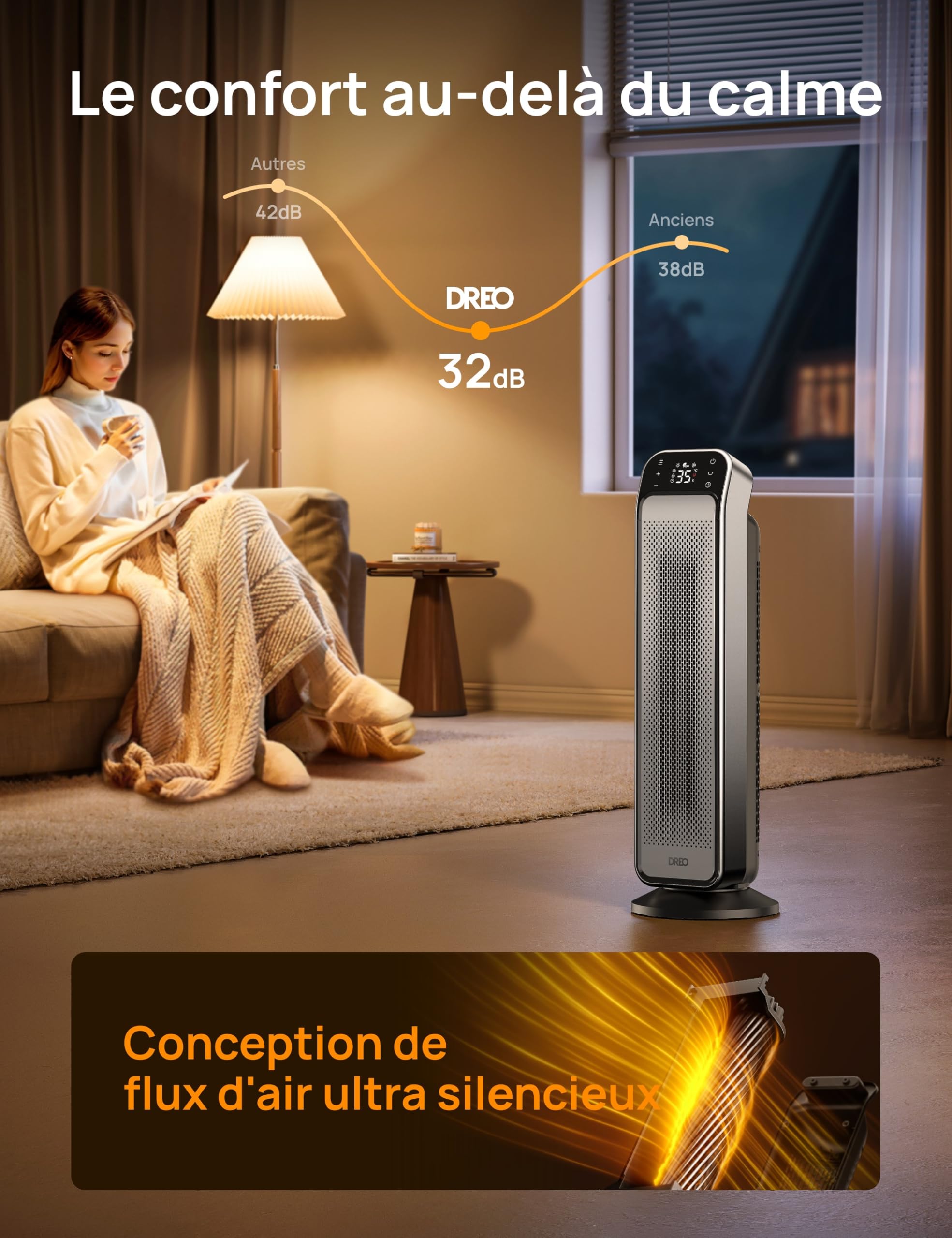 Dreo Chauffage pour intérieur, radiateur portable télécommande et thermostat, 3 mode, protection contre la surchauffe et le basculement, chauffages électriques pour une utilisation intérieure, chambre