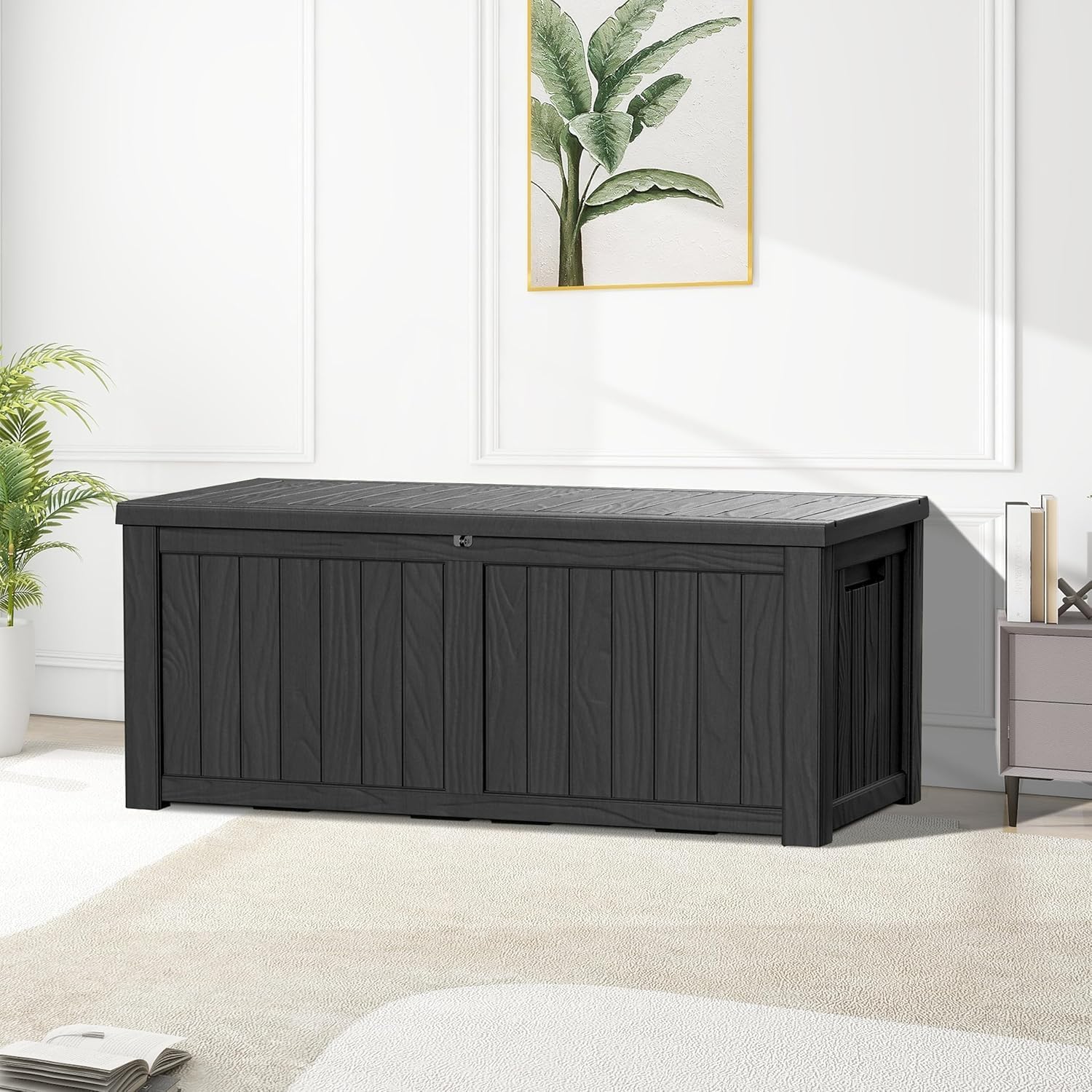 150 Gallon Outside Storage Box & Bench,Lockable&Waterproof Storage Organizer for Patio Furniture Accessories, Garden Tools, Indoor Storage for Cushion, Onyx Black