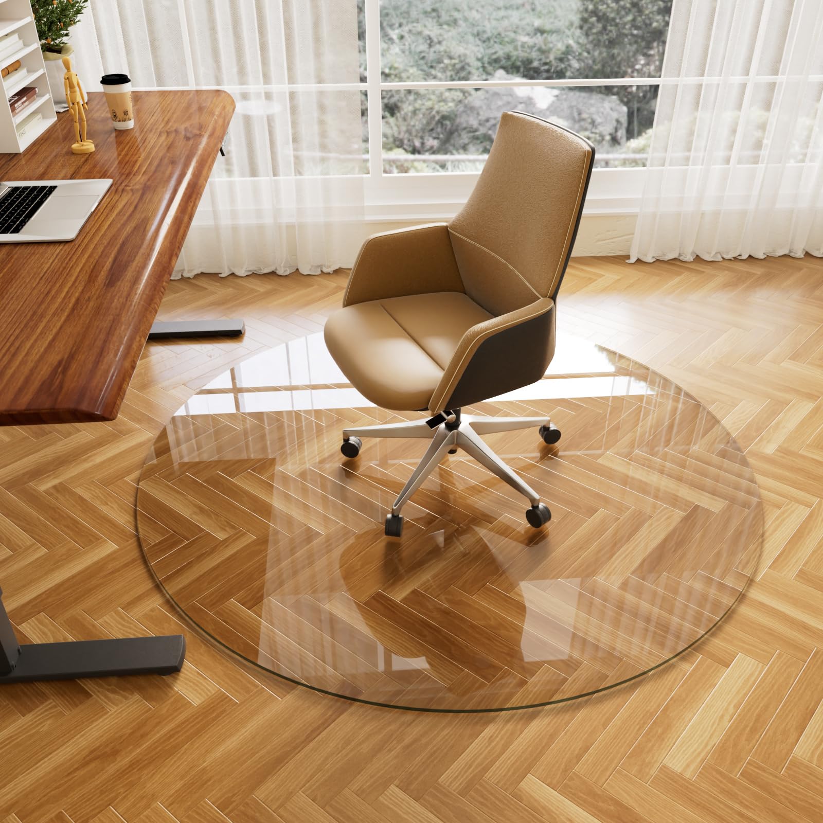 Tempered Glass Desk Mat 46x 55 Heavy Duty Hard Floor Mat with Round Corner and Polished Edge 1