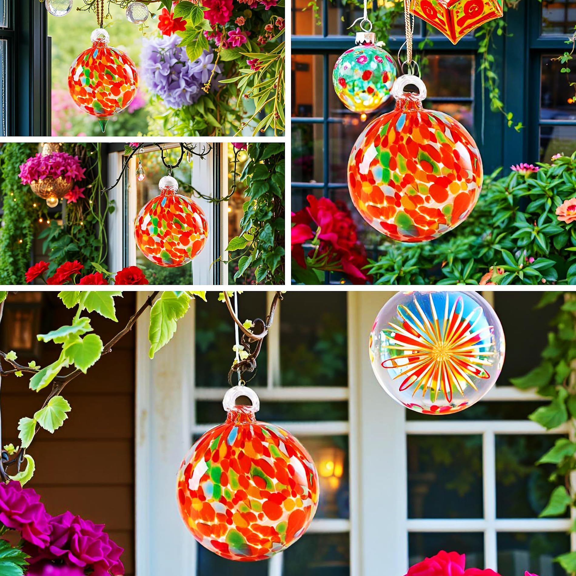 EUSTUMA Handgeblasene Glas-Hexenkugel, Glaskugel-Ornament zum Aufhängen im Garten, Beobachtungskugel für drinnen und draußen, Heimdekoration. (3)
