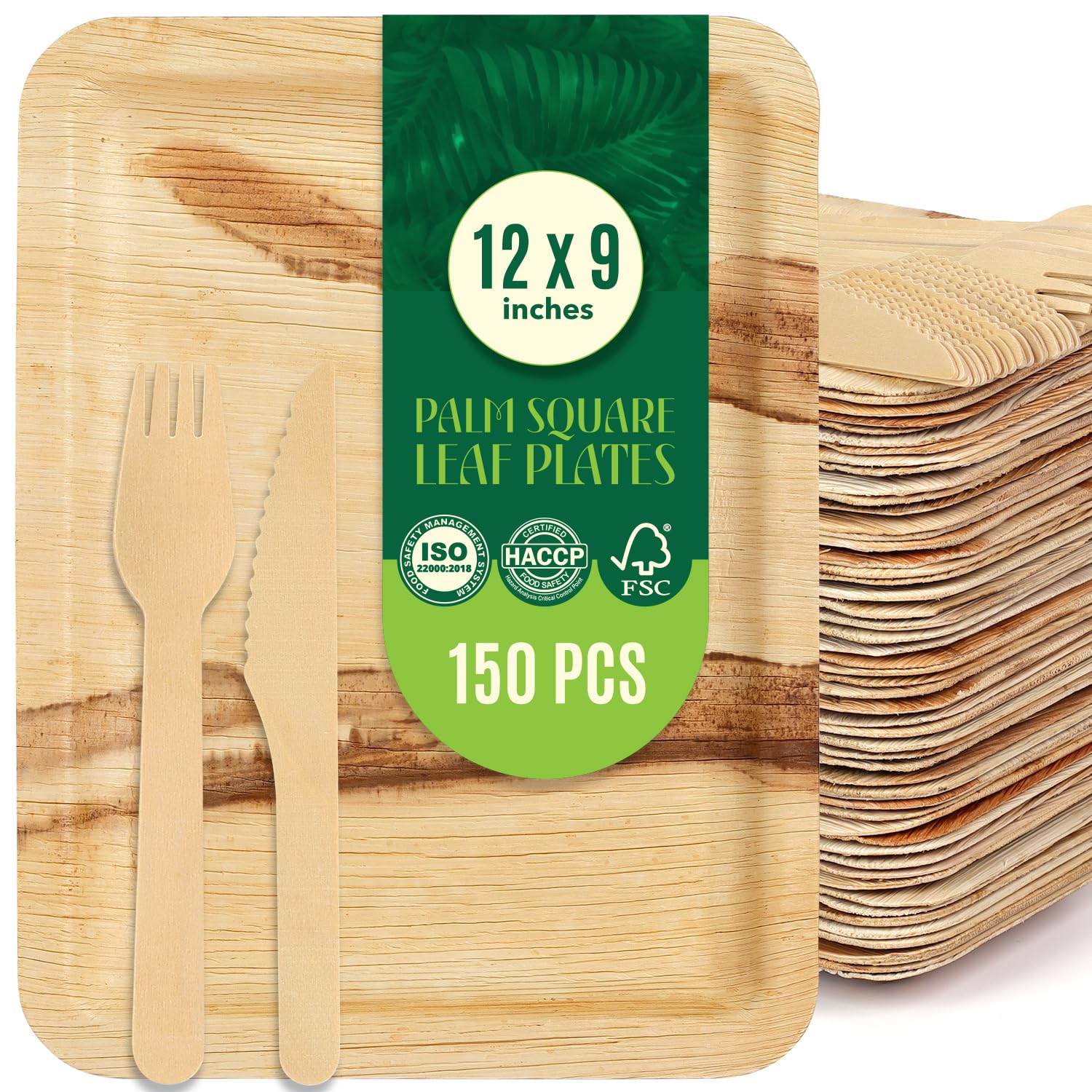 MOCADI Disposable Rectangle Palm Leaf Plates | Eco-friendly, Natural, Compostable Dinnerware| (50, Large)