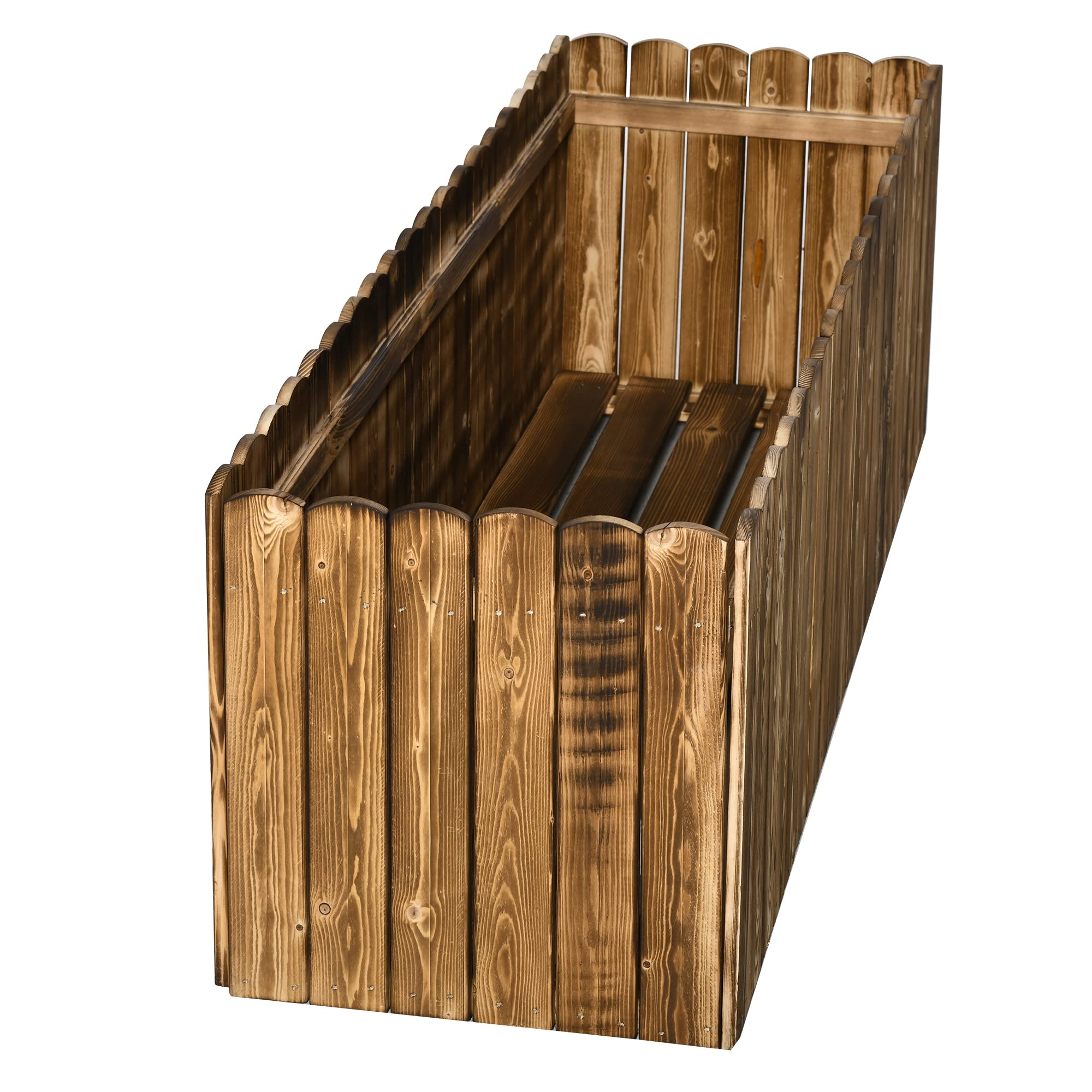 Outsunny Jardinera Exterior Grande de Madera 120x40x40 cm Carbonizada | Huerto Urbano Elevado, Fondo Abierto, Cultivar Plantas Flores Hierba, Macetero Exterior Rectangular, Jardín Terraza