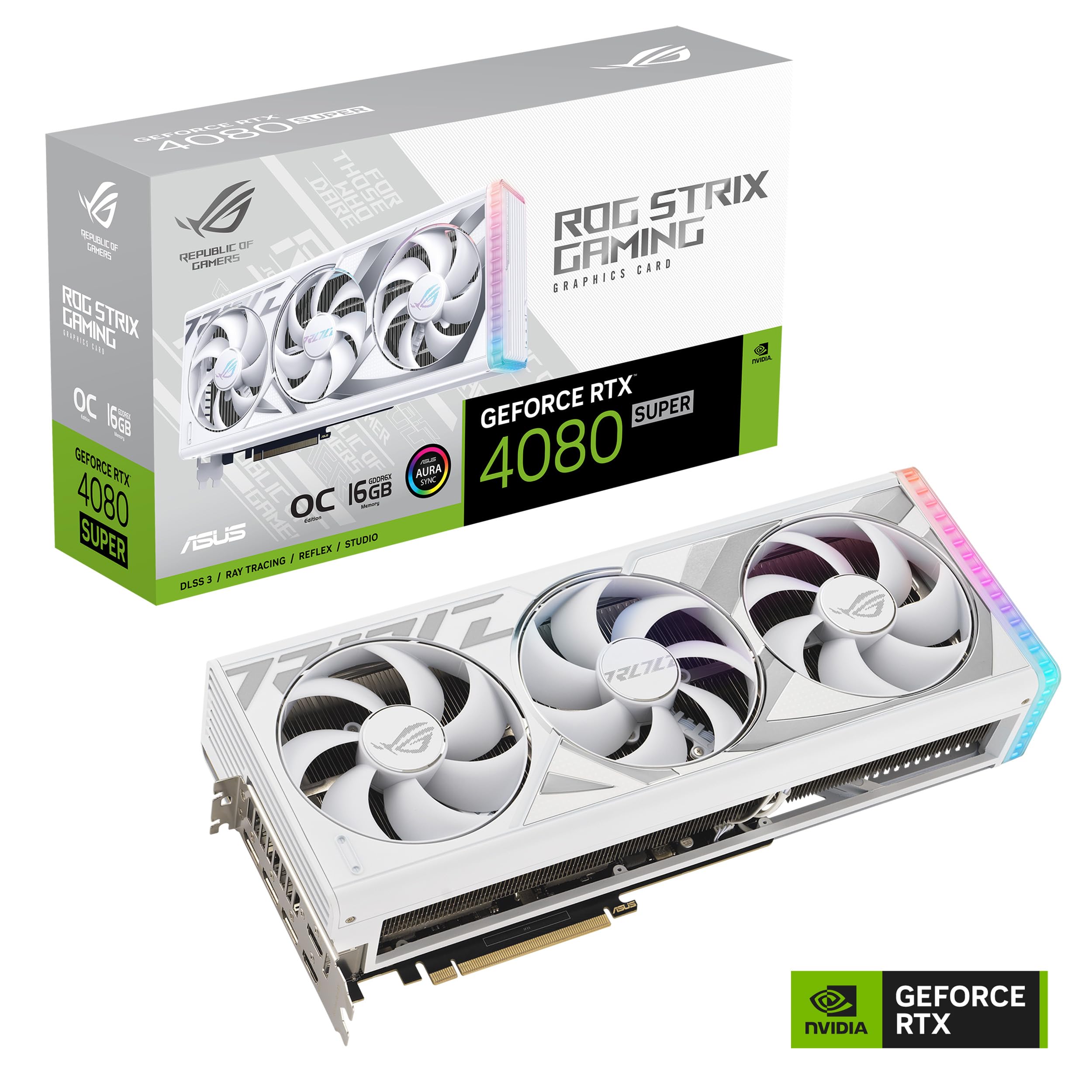 ASUS ROG Strix NVIDIA GeForce RTX 4080 SUPER OC Edition Scheda Grafica 16 GB GDDR6X, 256 Bit, PCIe 4.0, HDMI, DisplayPort, Bianco, ROG-STRIX-RTX4080S-O16G-WHITE